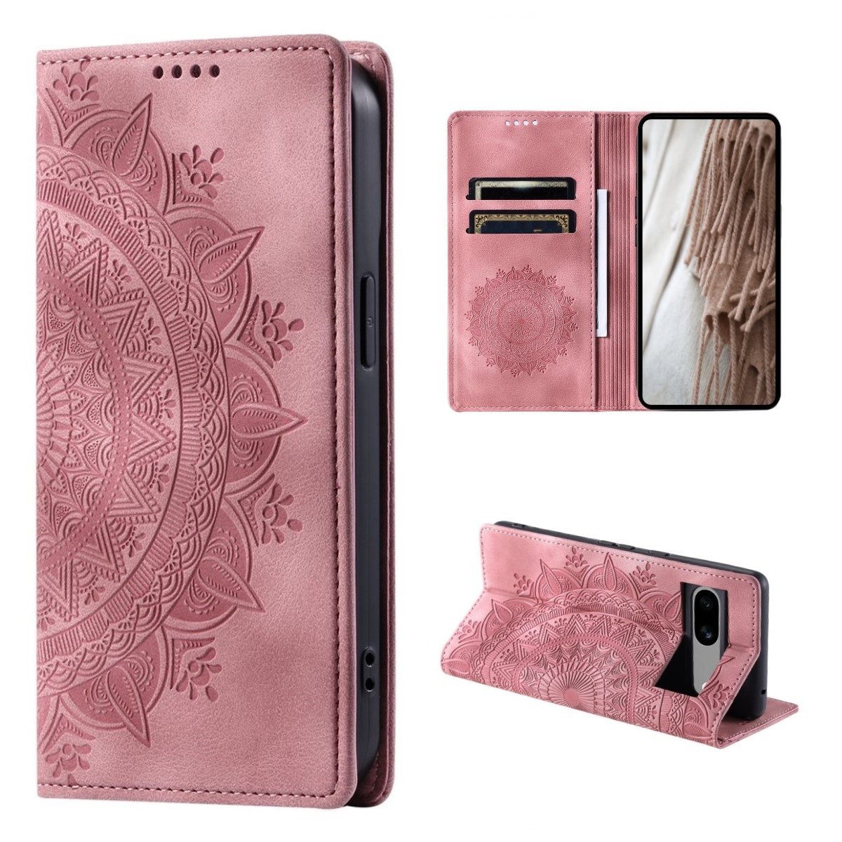 CoverKingz Handyhülle Hülle für Google Pixel 8a Handyhülle Flip Case Cover Tasche Etui 15,5 cm (6,1 Zoll), Mandala