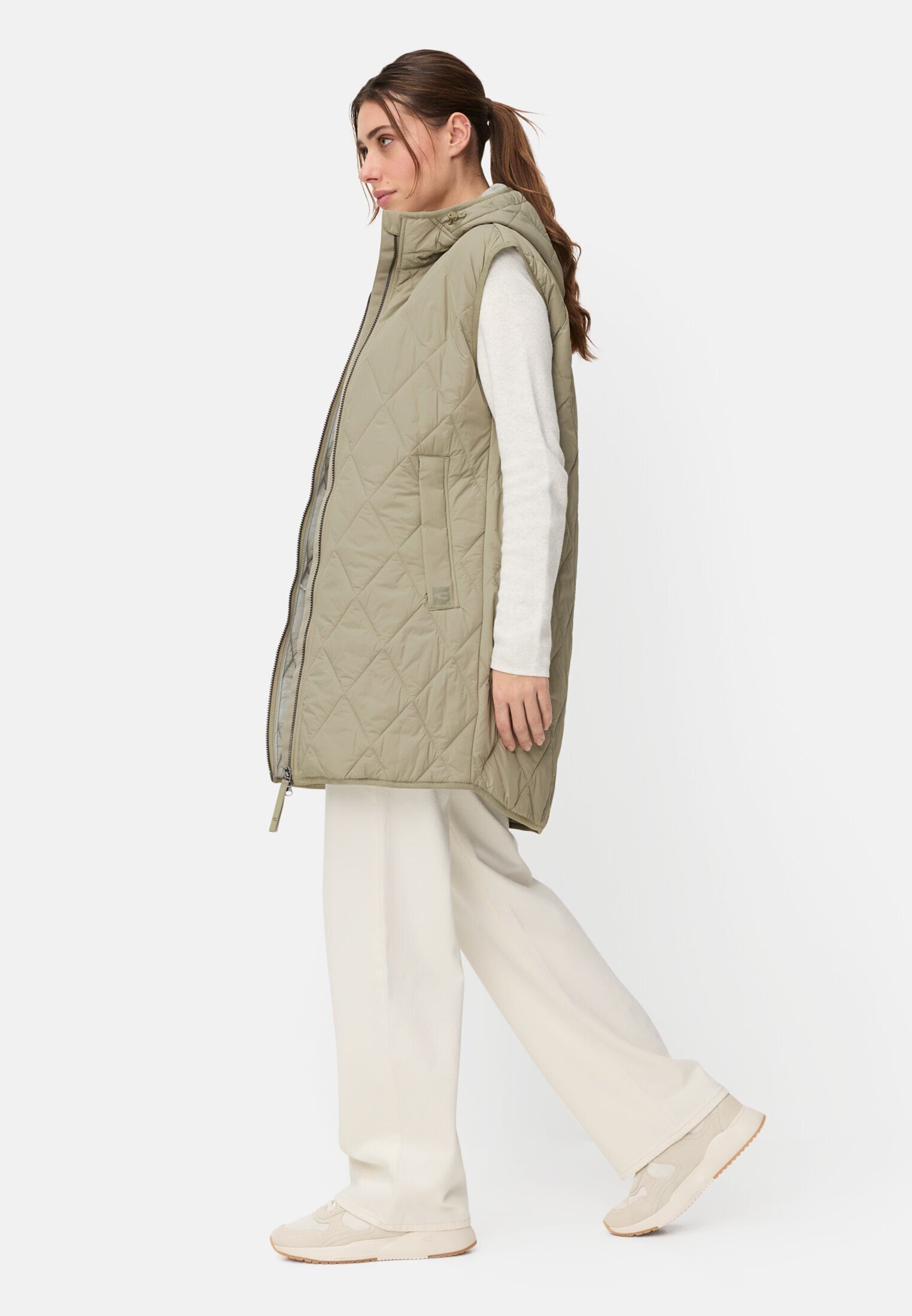 camel active Longweste mit Kapuze ärmellos Markenlabel