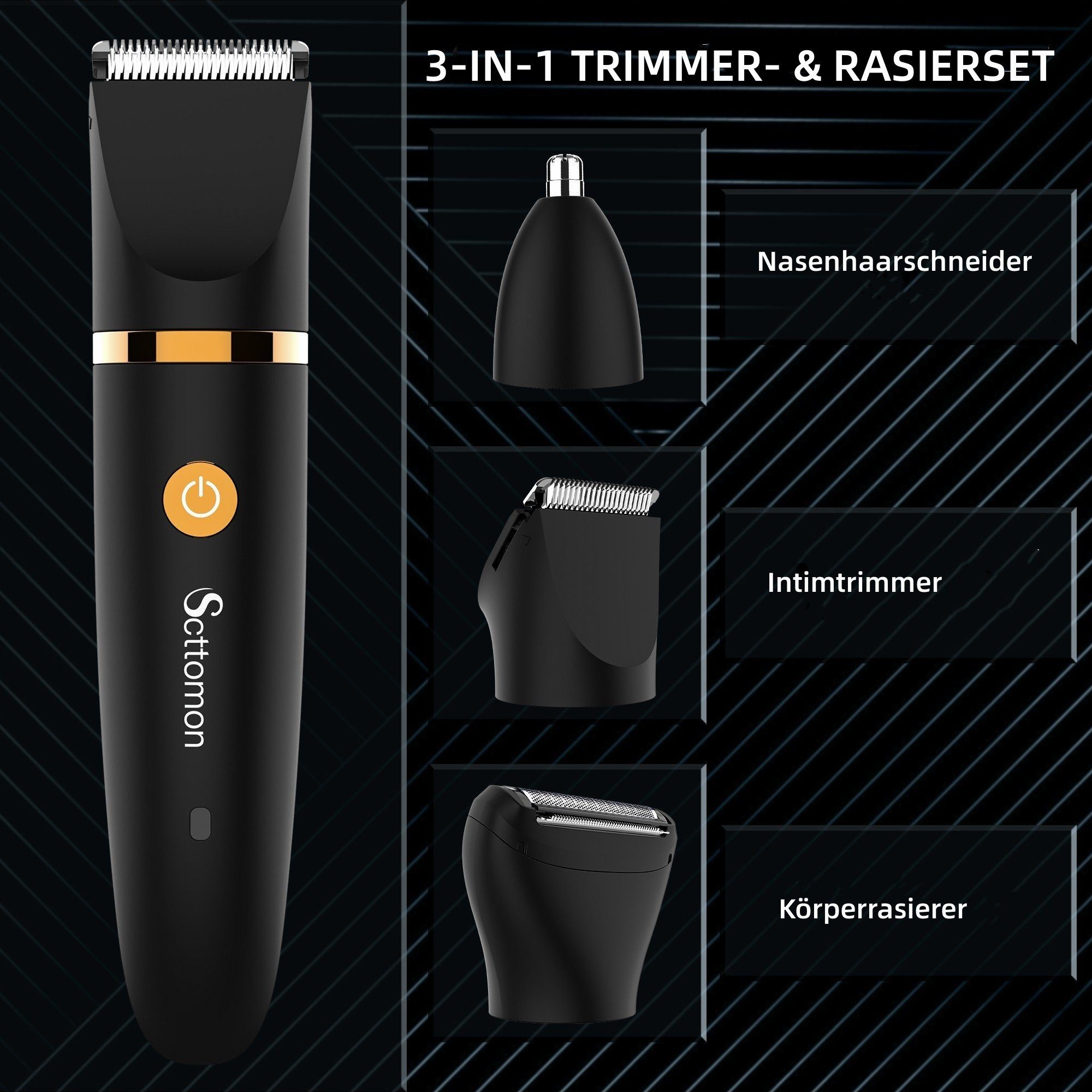 Scttomon Elektrokörperrasierer RFC-2018, Aufsätze: 1, Bartschneider, Nasenhaartrimmer, 3 in 1 – Bild 3 von 5