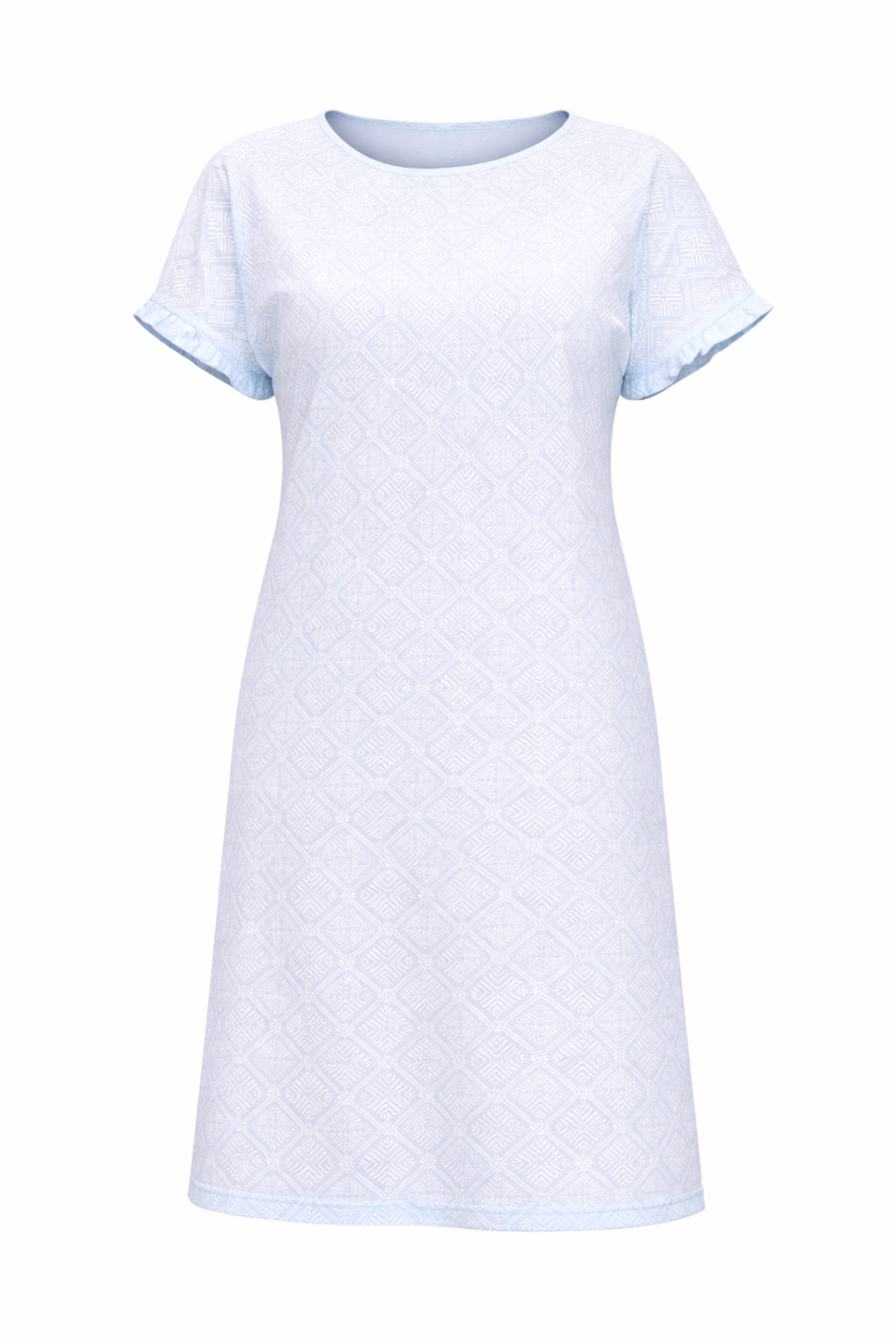 COOLISMO NIGHTWEAR Nachthemd Damen Schlaf-Shirt Baumwolle knielanges Nachthemd in Mintgrün mit Romben-Muster & Ärmelrüsche