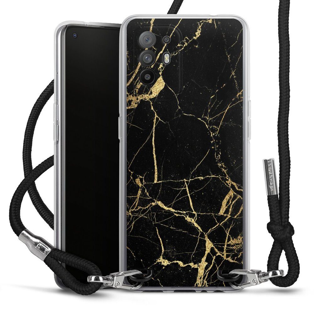 DeinDesign Handyhülle Marmor schwarz Muster BlackGoldMarble Look, Oppo A94 5G Handykette Hülle mit Band Case zum Umhängen