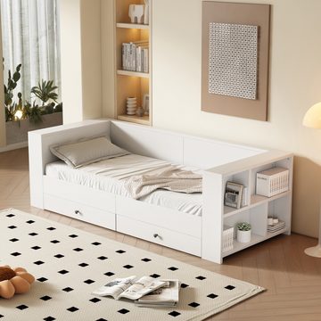 MODFU Kinderbett Einzeln, mit zwei Schubladen, Armlehnen mit Ablagefächern (Tagesbett Holzbett 90*200 cm), ohne Matratze