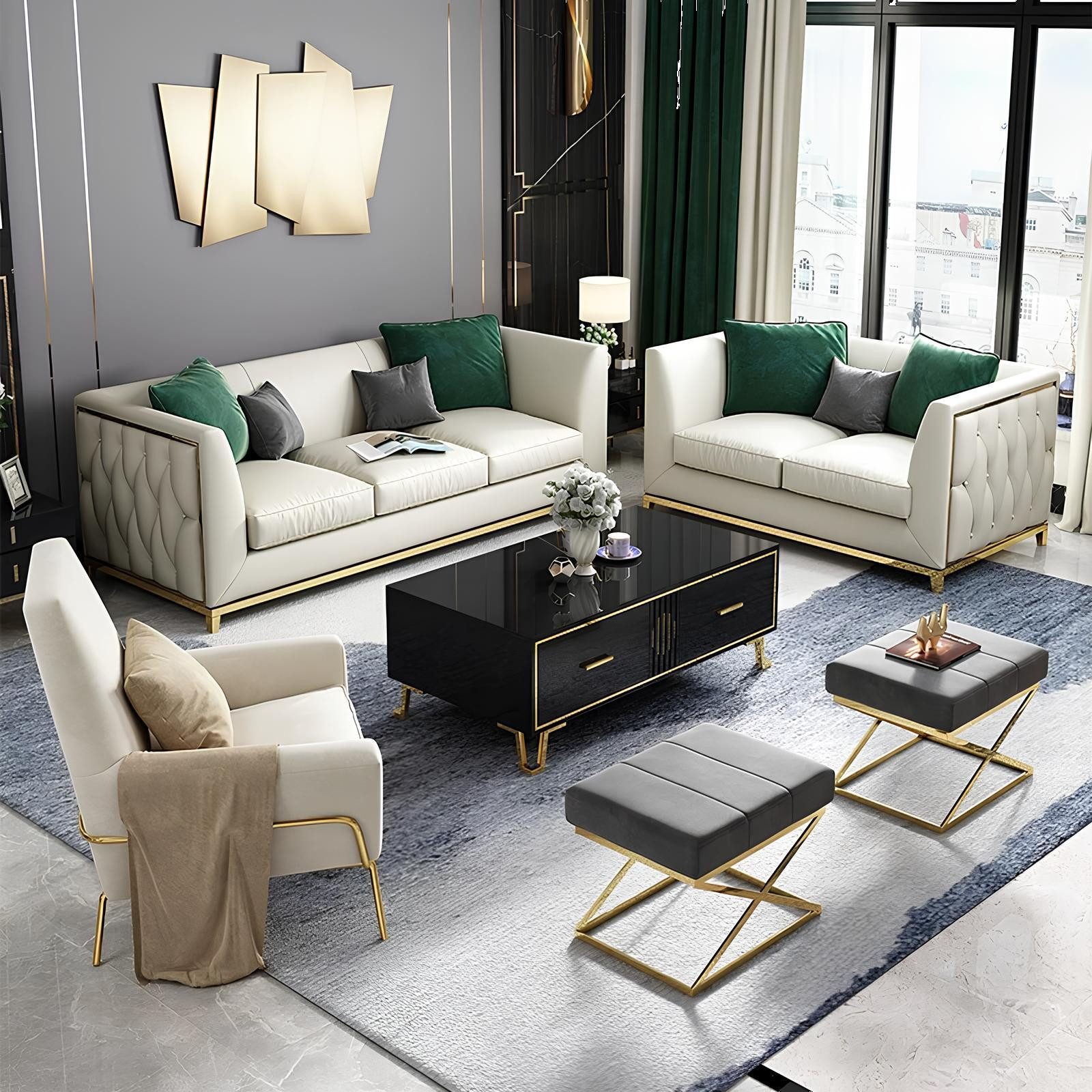 Xlmoebel Polstergarnitur Moderne Sofagarnitur mit Stoffbezug und Hocker in stilvollem Design, (2-tlg., Sofagarnitur 3+1), Hergestellt in Europa