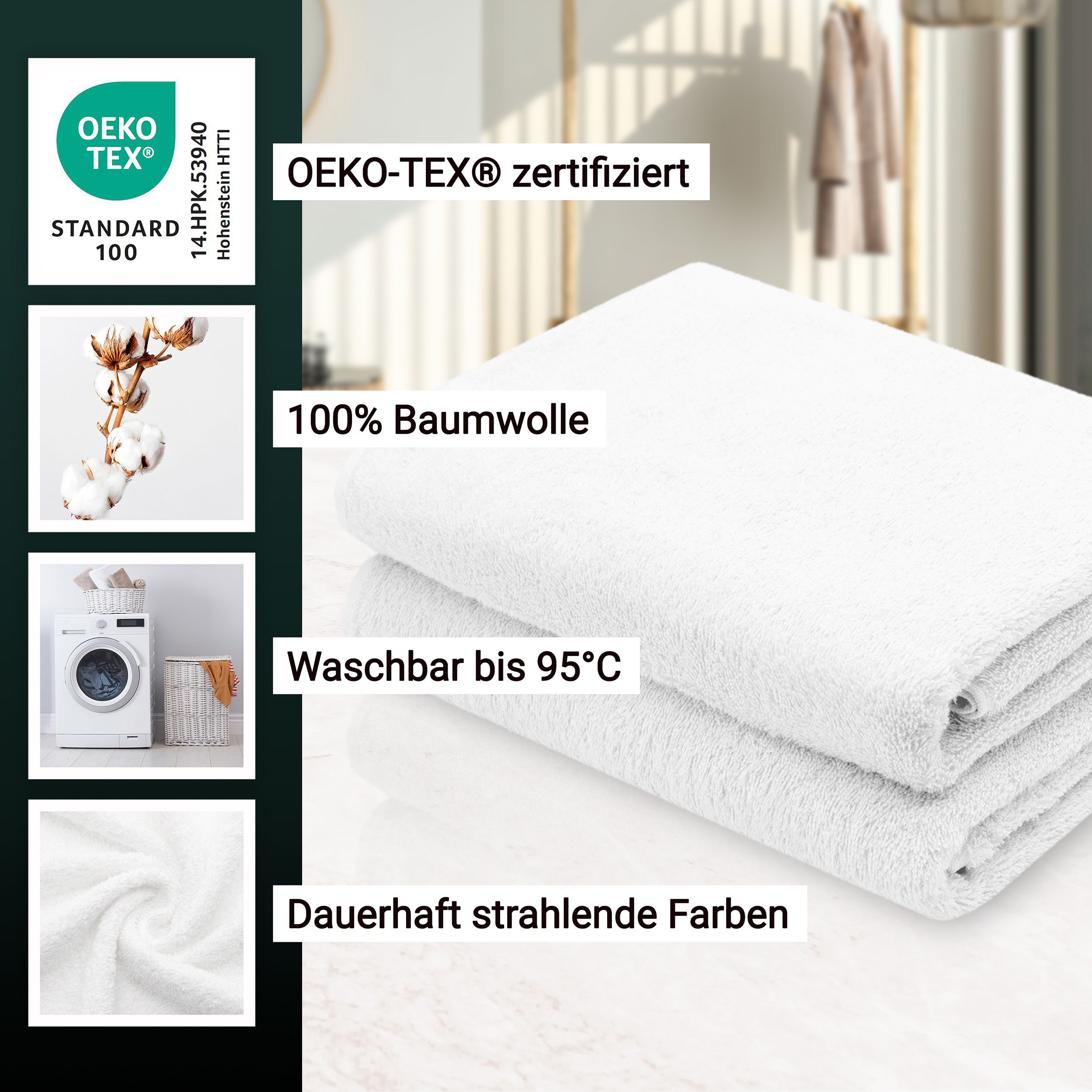 ZOLLNER Duschtücher, Walkfrottier (2-St), 70 x 140 cm, 100% Baumwolle, alle Farben bis 95°C waschbar