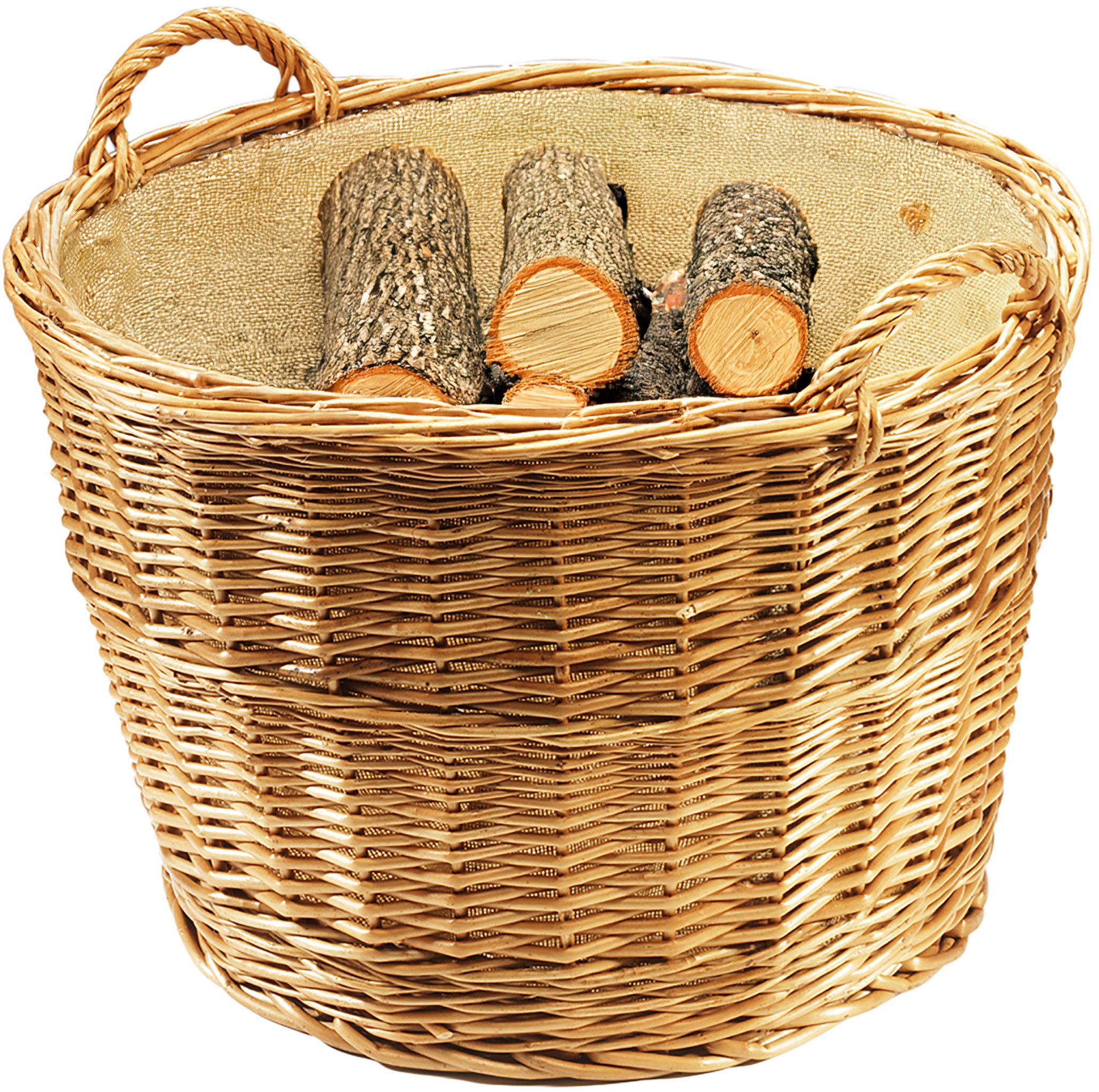 Kobolo Kaminholzkorb Holztrage rund gekochte Weide Leinen D 62 cm günstig online kaufen