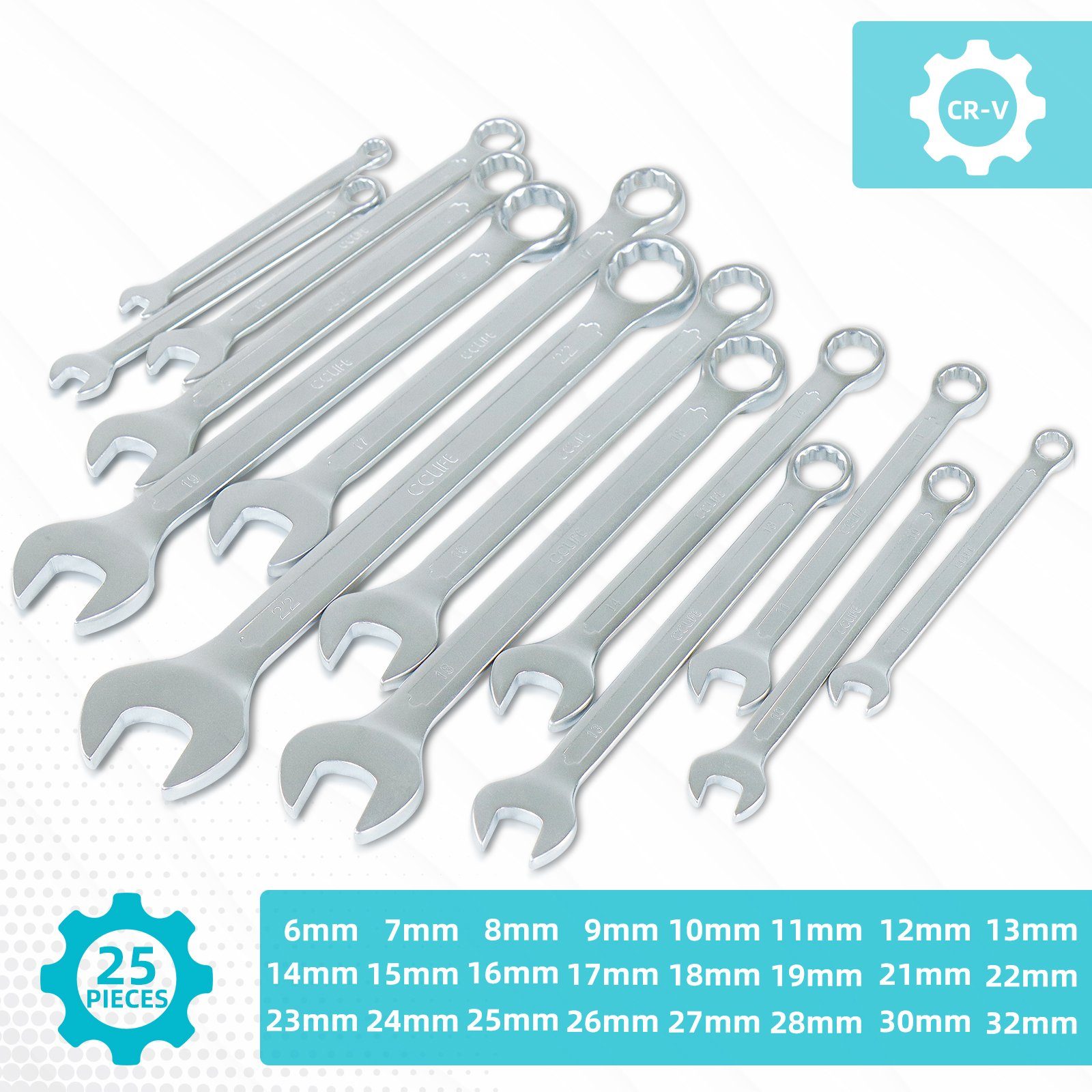 CCLIFE Maulschlüssel 25tlg Maulschlüssel set 6-32 mm Gabelschlüsselsatz Ringschlüssel Set (25 St)
