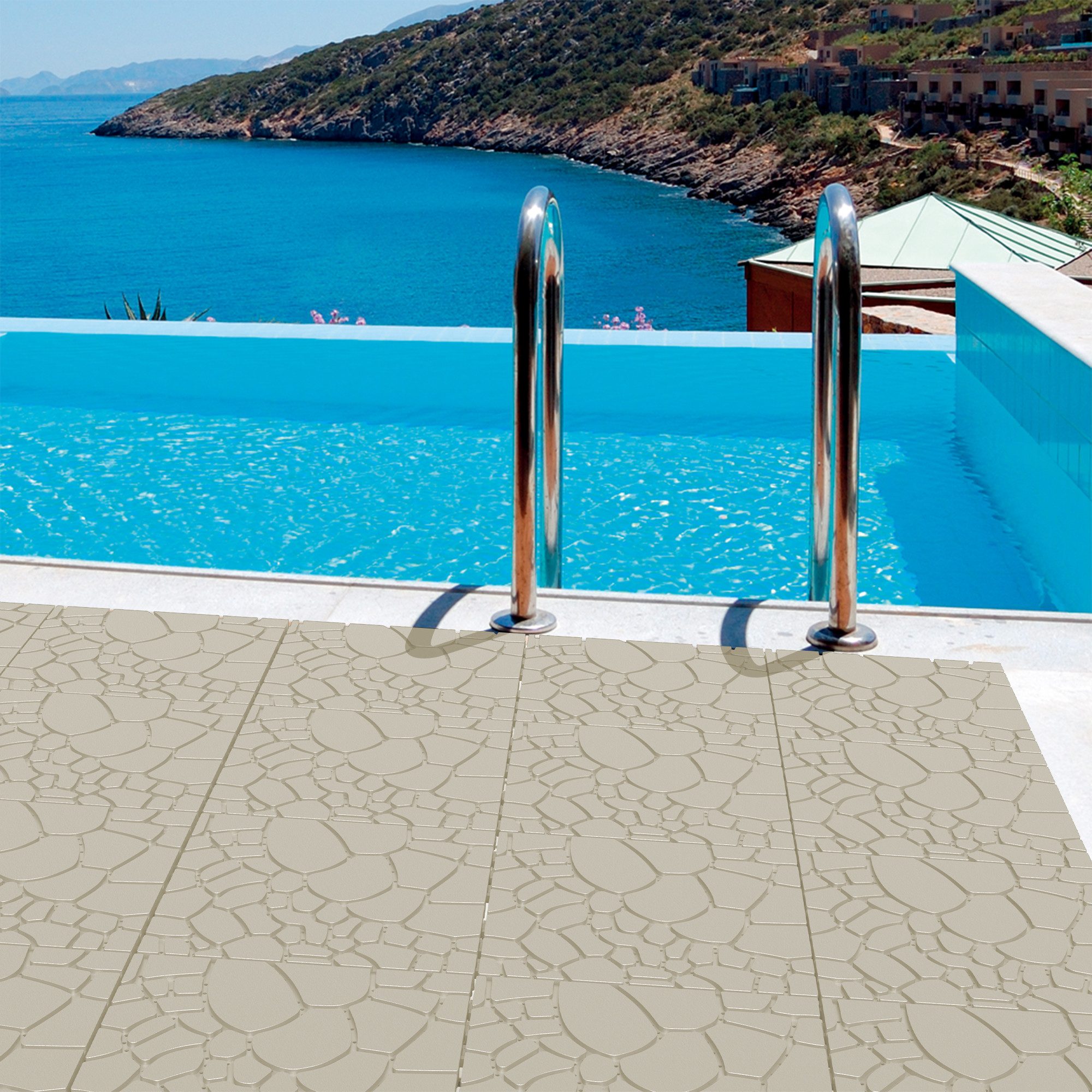 CHICFURN Terrassendielen 44 Klickfliesen in Steinoptik für Balkon Terrasse und Poolbereich, BxL: je 30,50x30,50 cm, (Packung, 44-St., DIY Stecksystem für Veranda Hinterhof und Bodenbelag), 30,5x30,5 cm, Beige