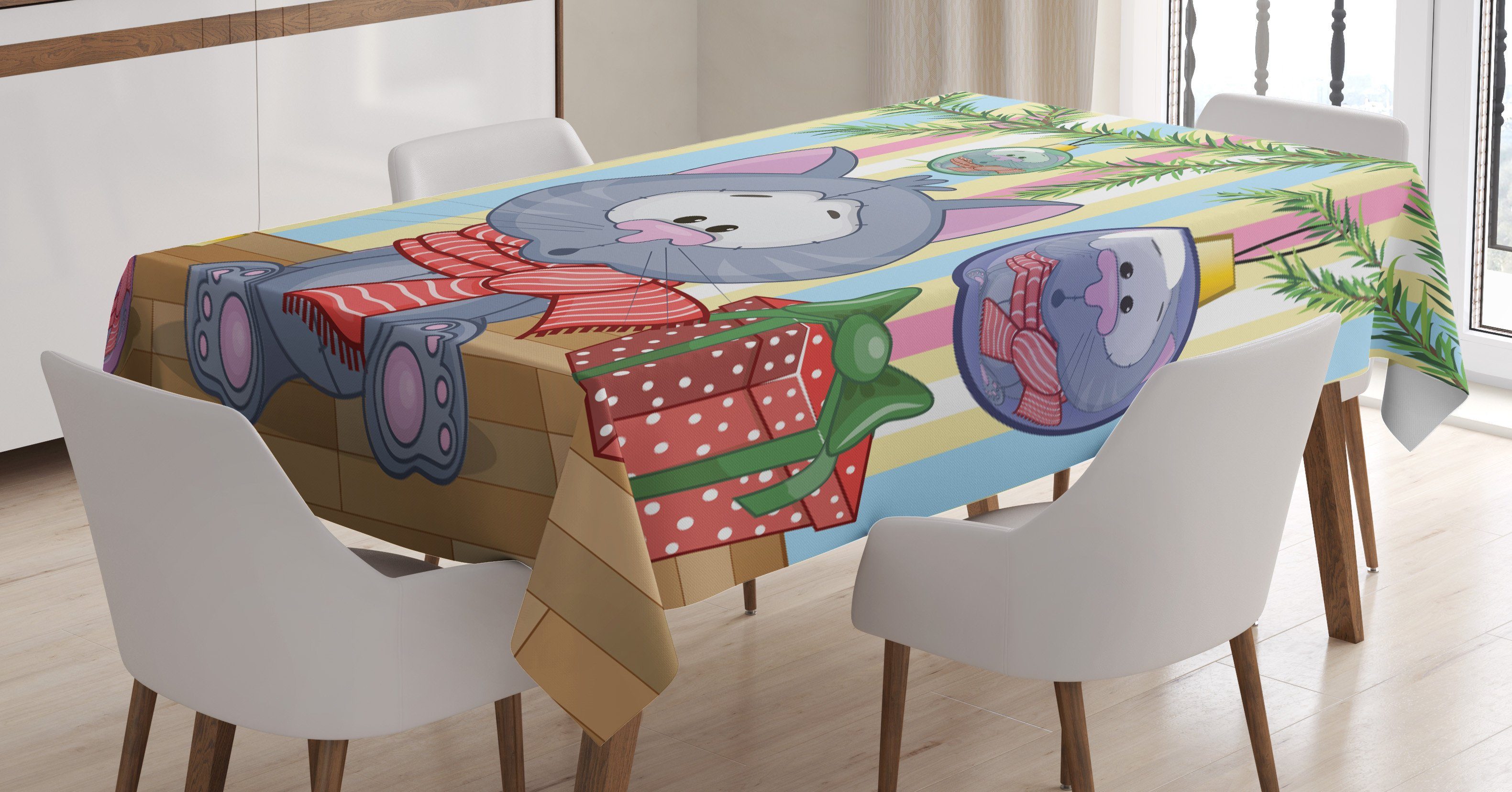 Abakuhaus Tischdecke Farbfest Waschbar Für den Außen Bereich geeignet Klare Farben, Weihnachten Kitten Geschenk und Baum | Tischdecken