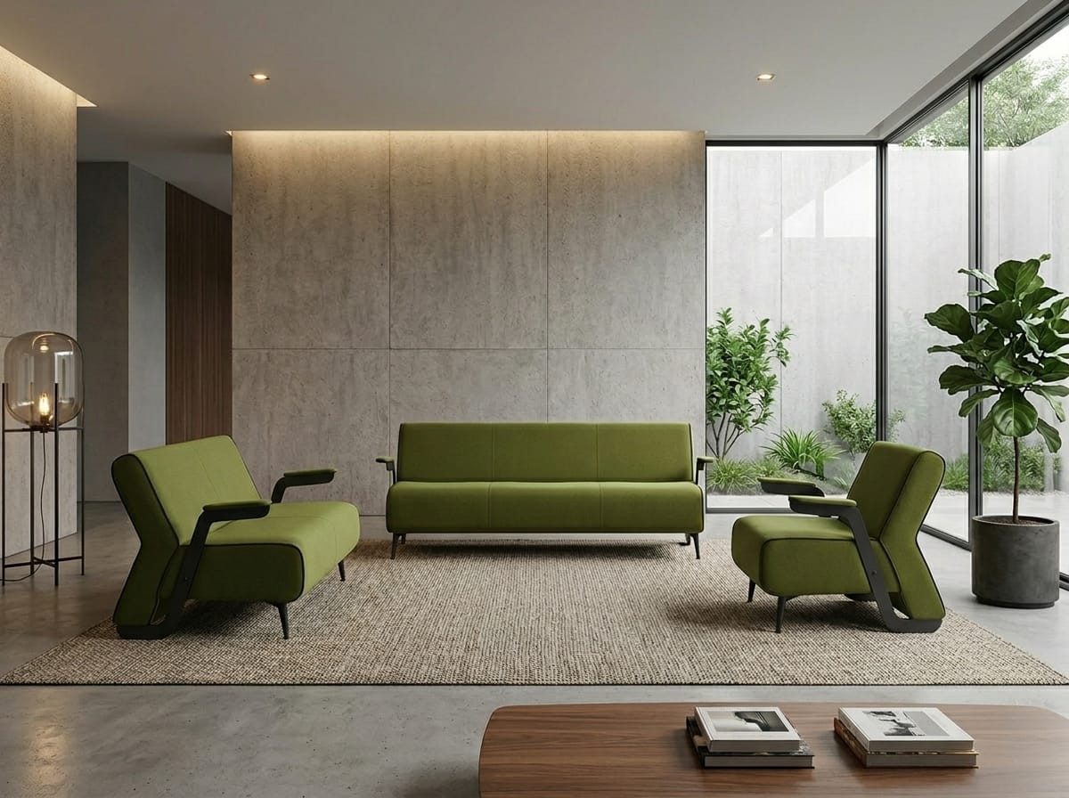JVmoebel Polstergarnitur Modernes Wohnzimmer Set Sofa 2 Sessel Grün Polstermöbel, (3-tlg., 3-tlg)