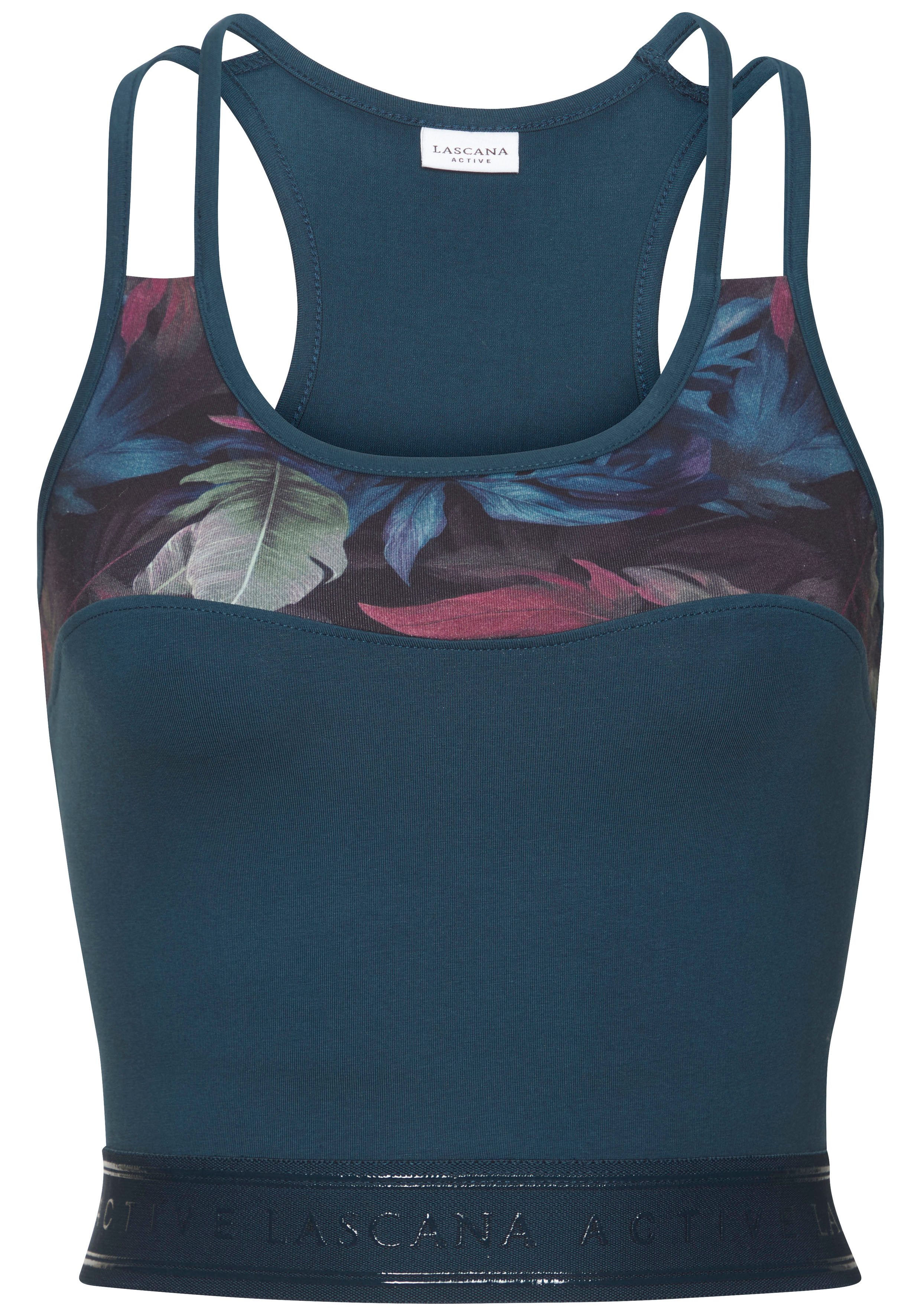 LASCANA ACTIVE Crop-Top Sporttop mit floralem Einsatz und Racerback günstig online kaufen