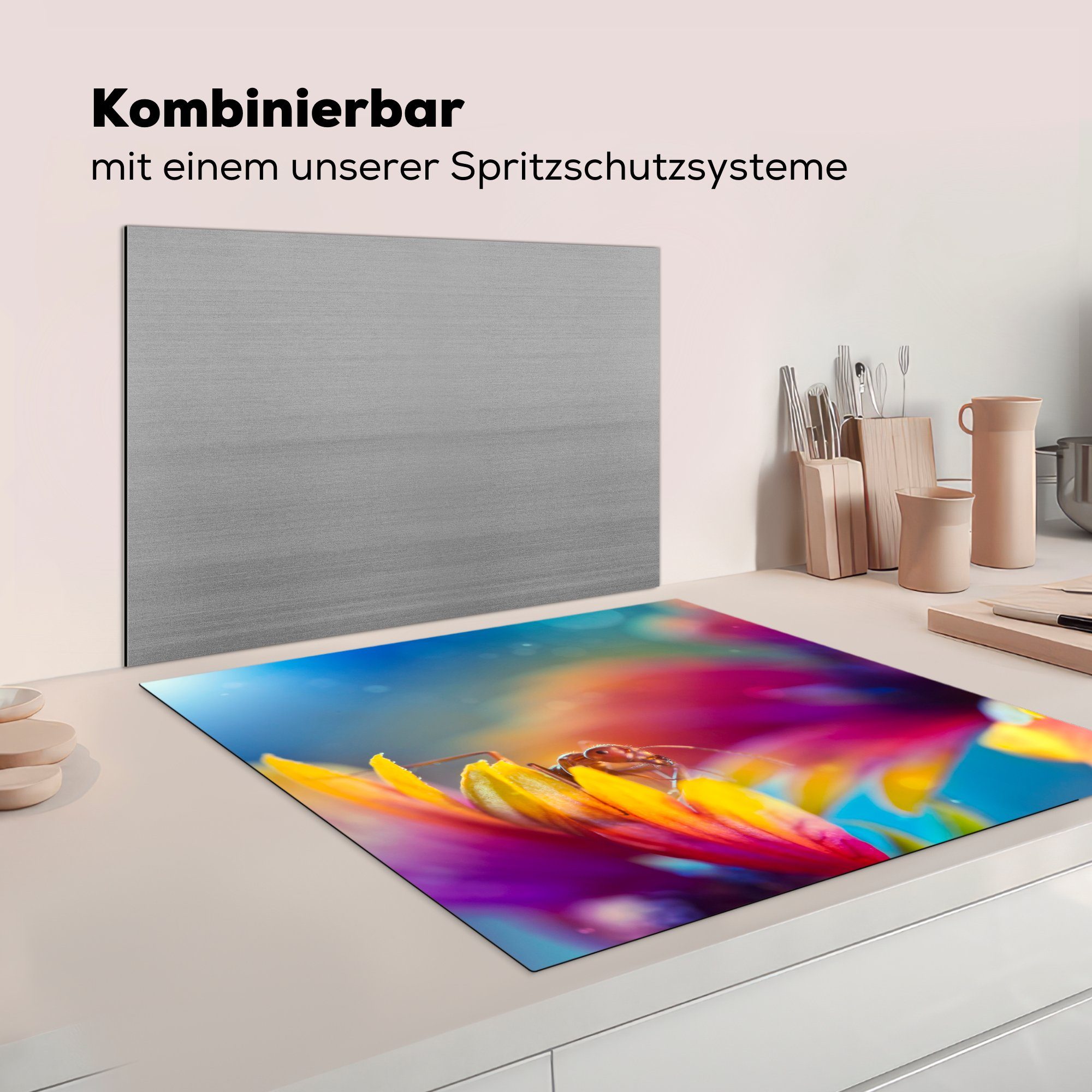 MuchoWow Herdblende-/Abdeckplatte Regenbogen, Blumen (1 78x78 - tlg), Ameise - für Ceranfeldabdeckung, Vinyl, cm, Arbeitsplatte küche