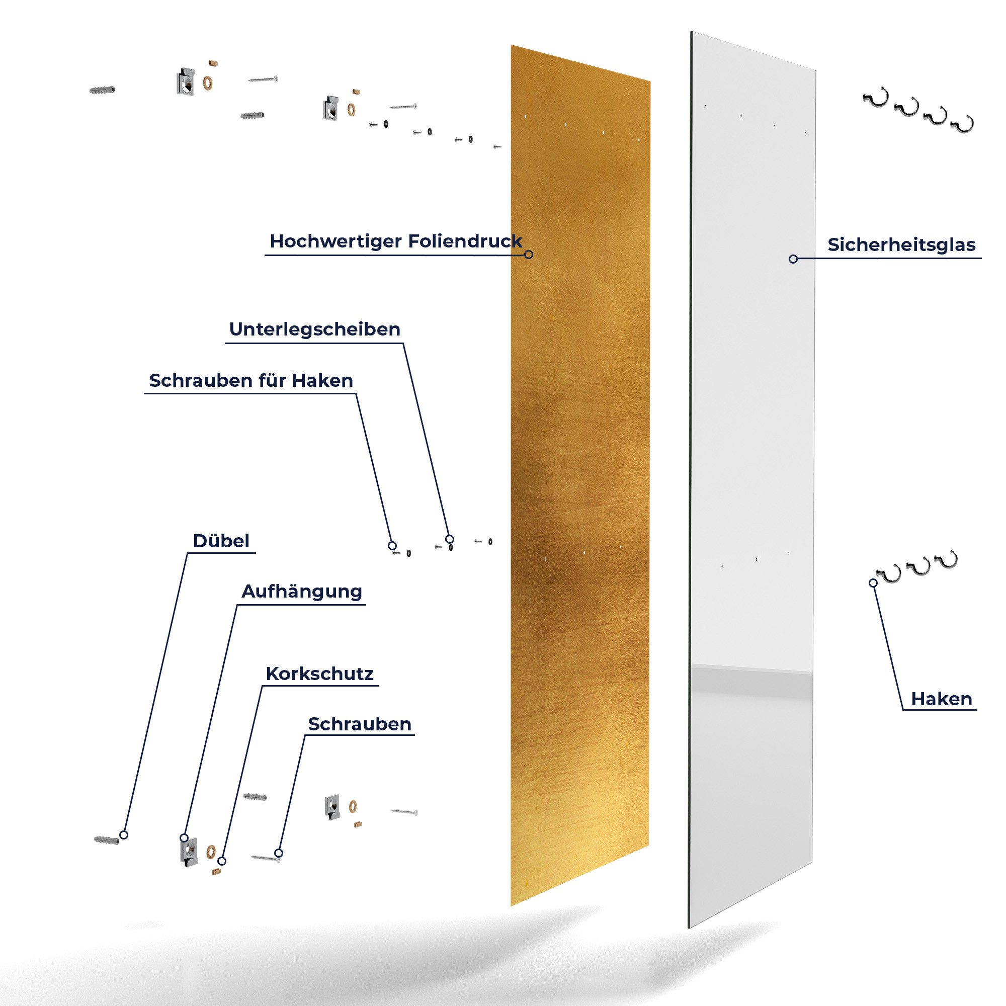 DEQORI Kleiderhaken 'Gebürstetes Goldblech', Glas Garderobe hängend Flur Jackenhalter modern Wandgarderobe Haken