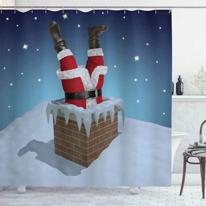 Abakuhaus Duschvorhang Moderner Digitaldruck mit 12 Haken auf Stoff Wasser Resistent Breite 175 cm, Höhe 180 cm, Weihnachtsmann Sankt fest in Chimney