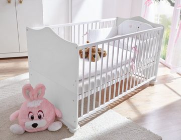 Ticaa Babybett Babybett Prinzessin Weiß, Umbaubar zu einem Juniorbett, 2 Schlupfsprossen lassen sich