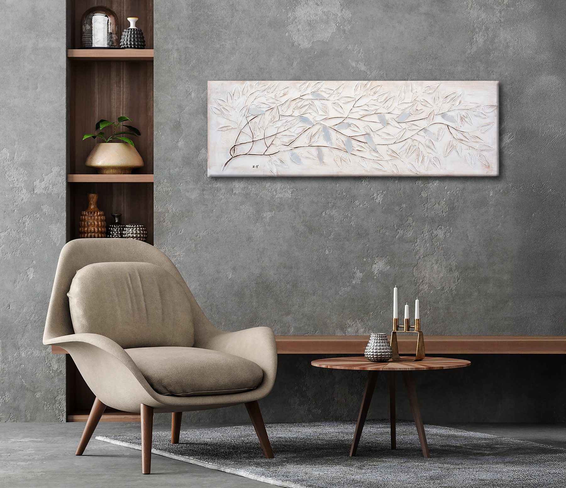 Bönninghoff Ölgemälde handarbeit ZWEIGE 40x120 cm – Wandbild Kunst Deko modern, Wald (1 St), handgefertigt, jedes Bild ein Unikat – Bild 2 von 5