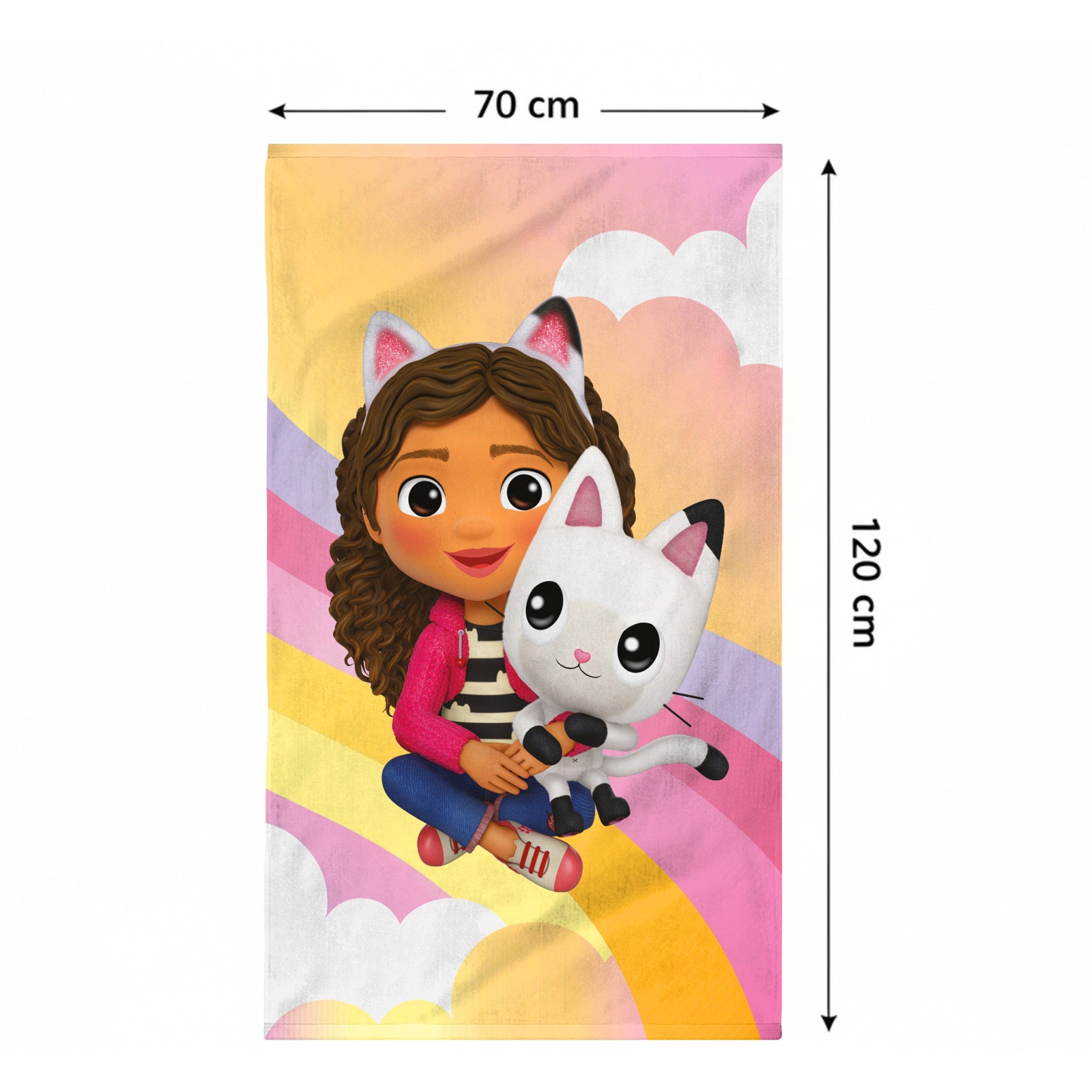 MTOnlinehandel Badetuch Gabby’s Dollhouse 70x120 cm, Gabby & Katze, Baumwolle (1-St), für liebevolle Wohlfühlmomente nach dem Baden