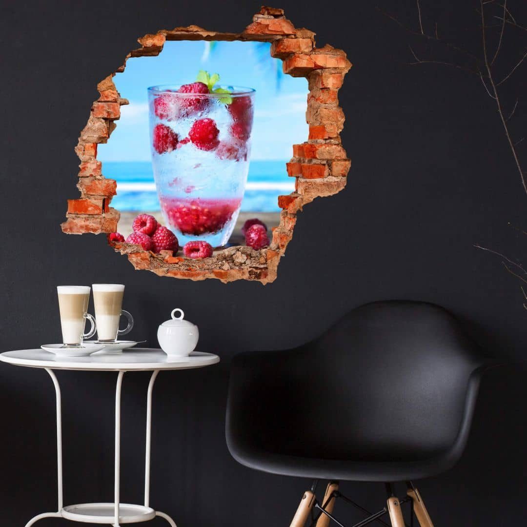 K&L Wall Art Wandtattoo 3D Wandtattoo Aufkleber Küche Sommer Cocktail Tropical Mojito Himbeere, Mauerdurchbruch Wandbild selbstklebend