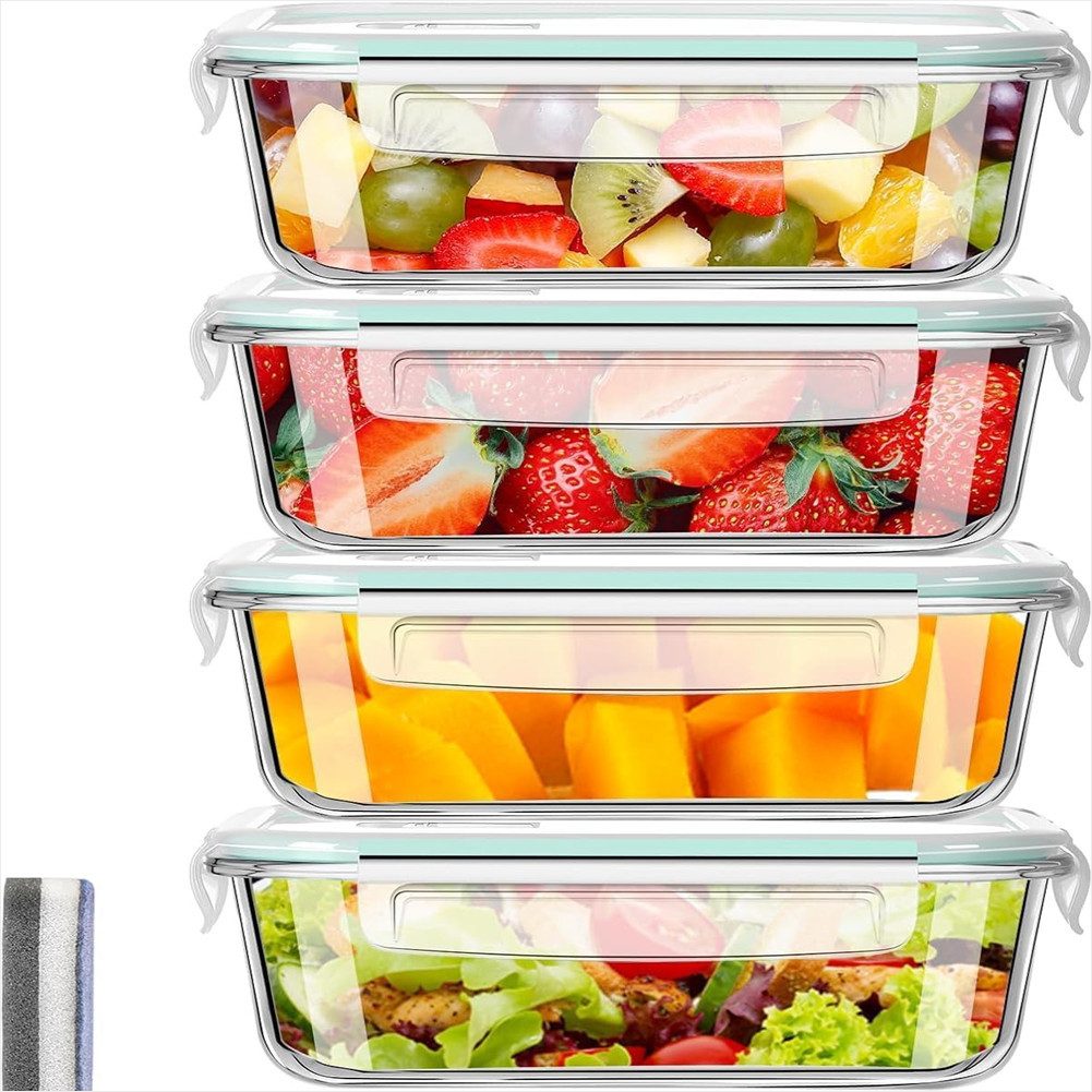 KingLux Frischhaltedose 4 Stück Glas-Frischhaltedosen 1040ml,Glasbehälter mit Deckel, glas, (4-tlg)