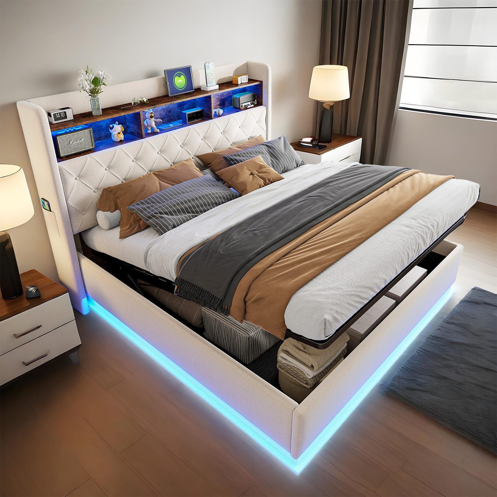 OKWISH Polsterbett Funktionsbett,Stauraumbett,Doppelbett,Gästebett (Luxuriö günstig online kaufen