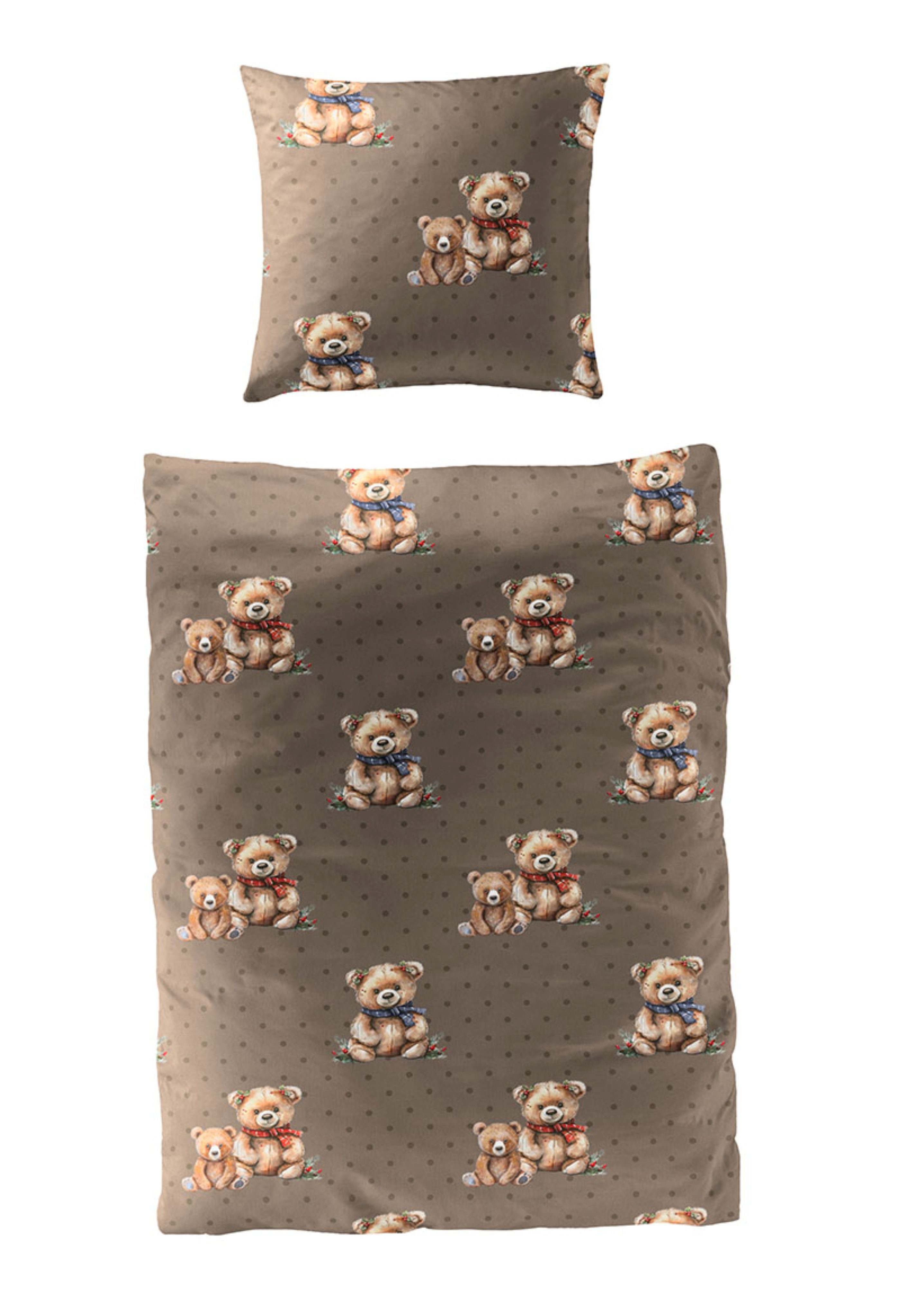 Dormabell Bettwäsche Dormabell Mako-Satin Bettwäsche 155x220 Teddy Bären Punkte braun 4212-, Mako-Satin, 2 teilig, für Sommer und Winter, angehm weich