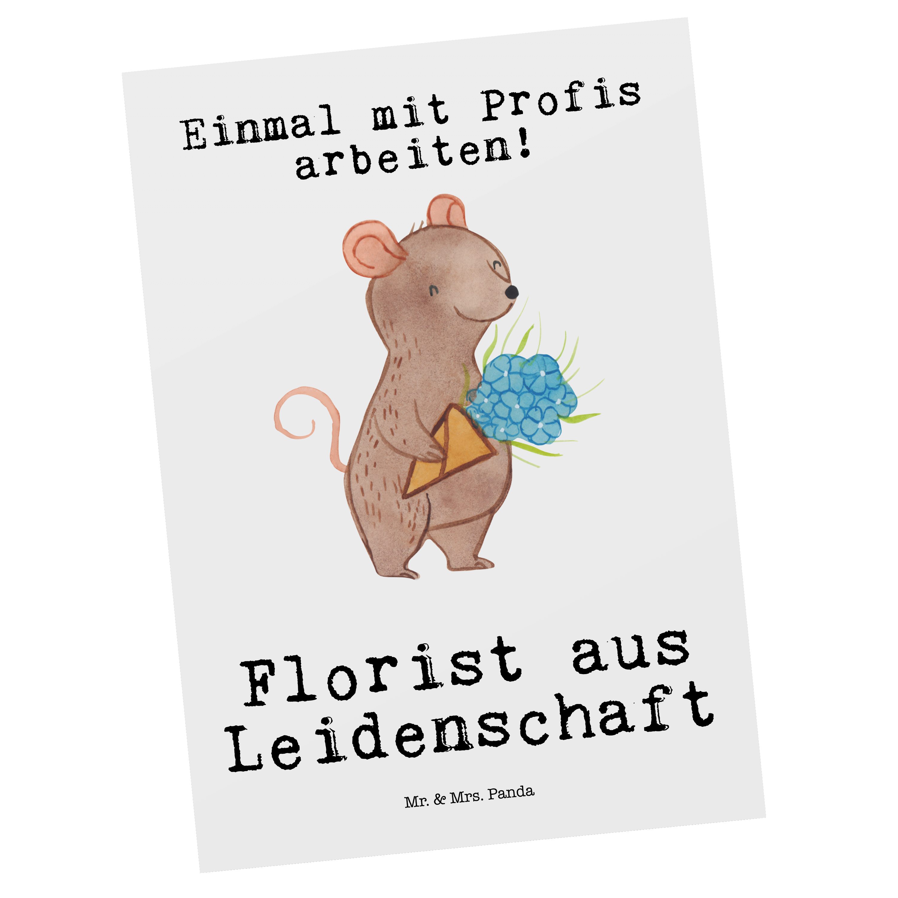 Mr. & Mrs. Panda Postkarte Florist aus Leidenschaft - Weiß - Geschenk, Geburtstagskarte, Blumenp