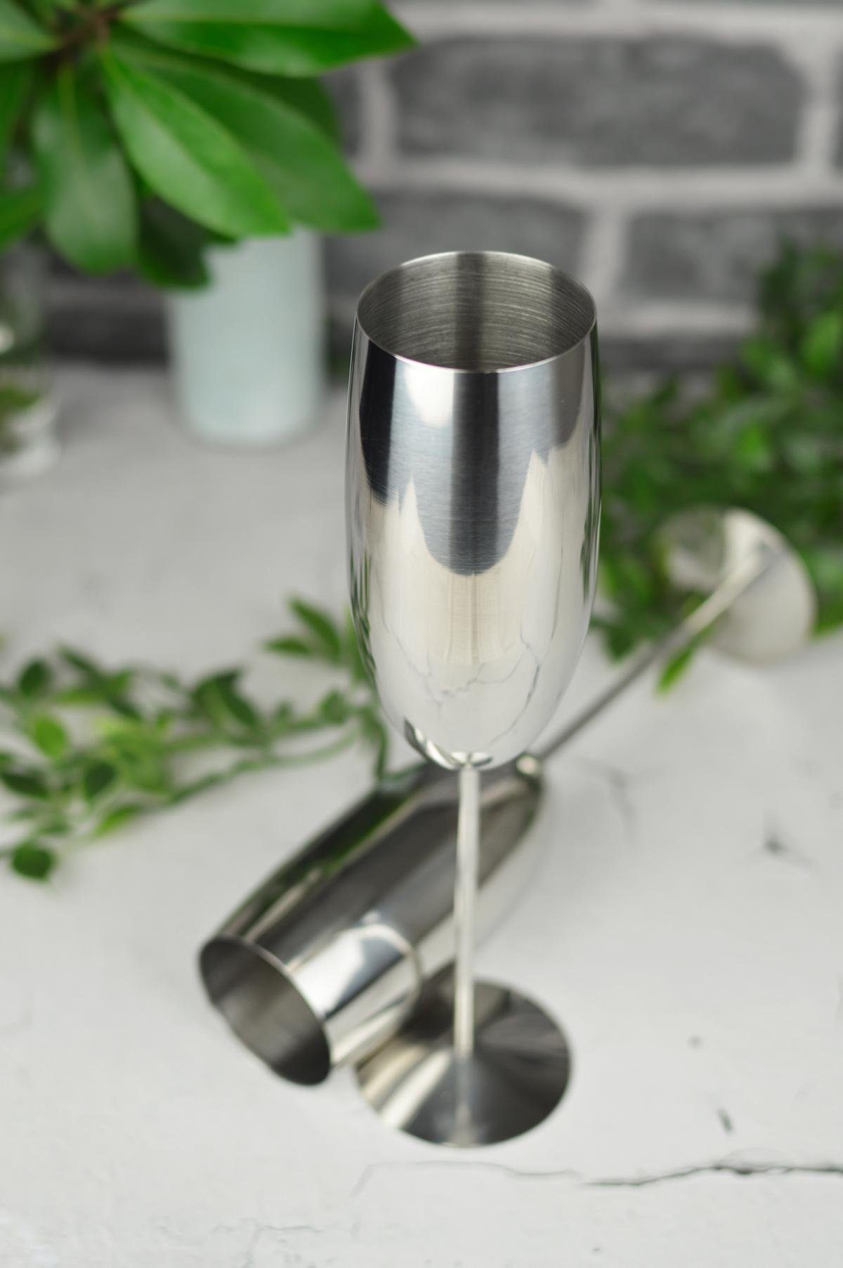 Sendez Sektglas 2 Sektgläser 270ml Silber Sektkelche Champagner Proseccoglas, 2-tlg., Edelstahl