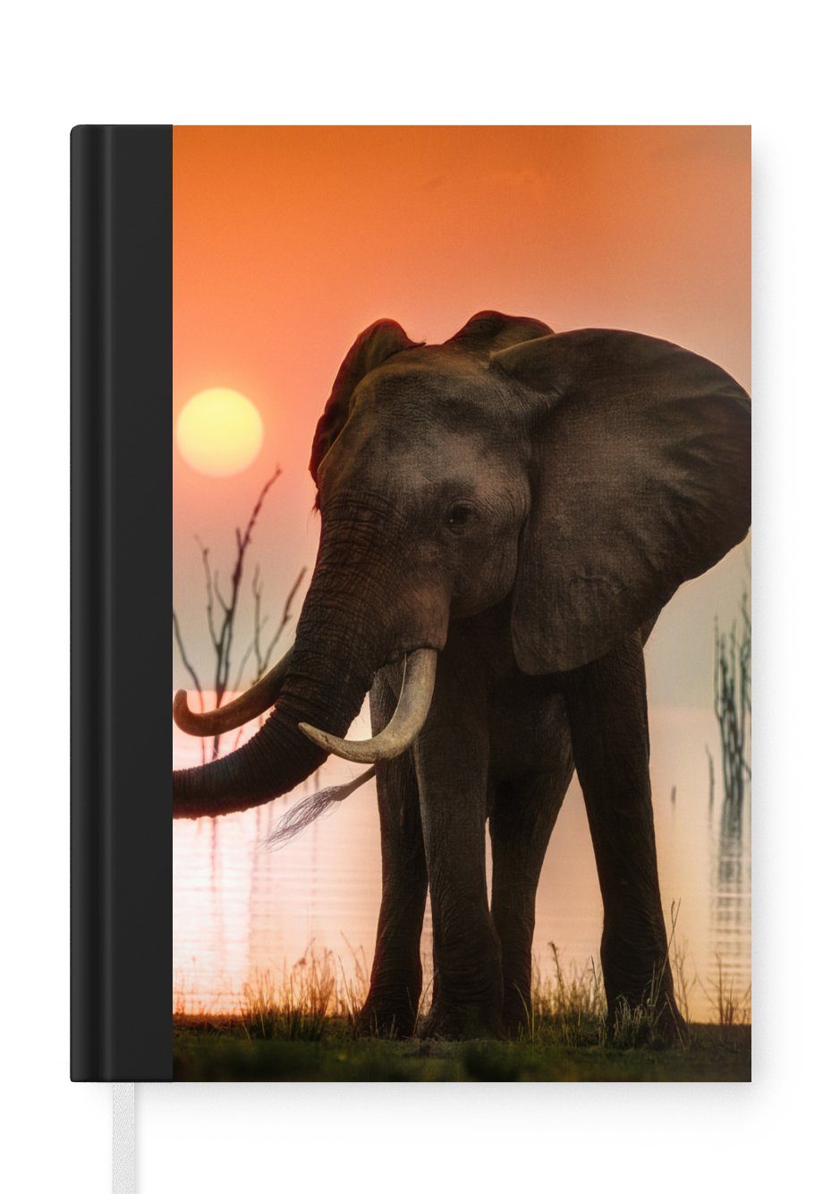 MuchoWow Notizbuch Elefant Seiten, 98 Merkzettel, - Sonnenuntergang, Notizheft, Wasser Journal, Tagebuch, Haushaltsbuch A5, Tiere - 