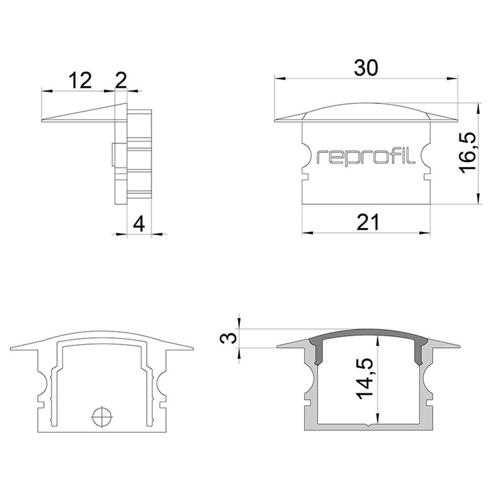 30mm, 2er-Set, Profilelemente Abdeckung:, F-ET-02-15, Endkappe 1-flammig, für LED-Stripe-Profil Streifen Deko-Light LED weiß, click-licht