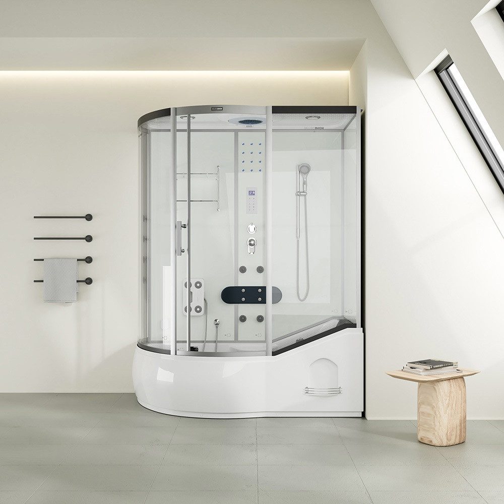 HOME DELUXE Dampfdusche ALLIN 4IN1 - Weiß Links, BxT: 170x90 cm, Badewanne, Dusche, Whirlpool, Dampfsauna in einem System, Fertigdusche