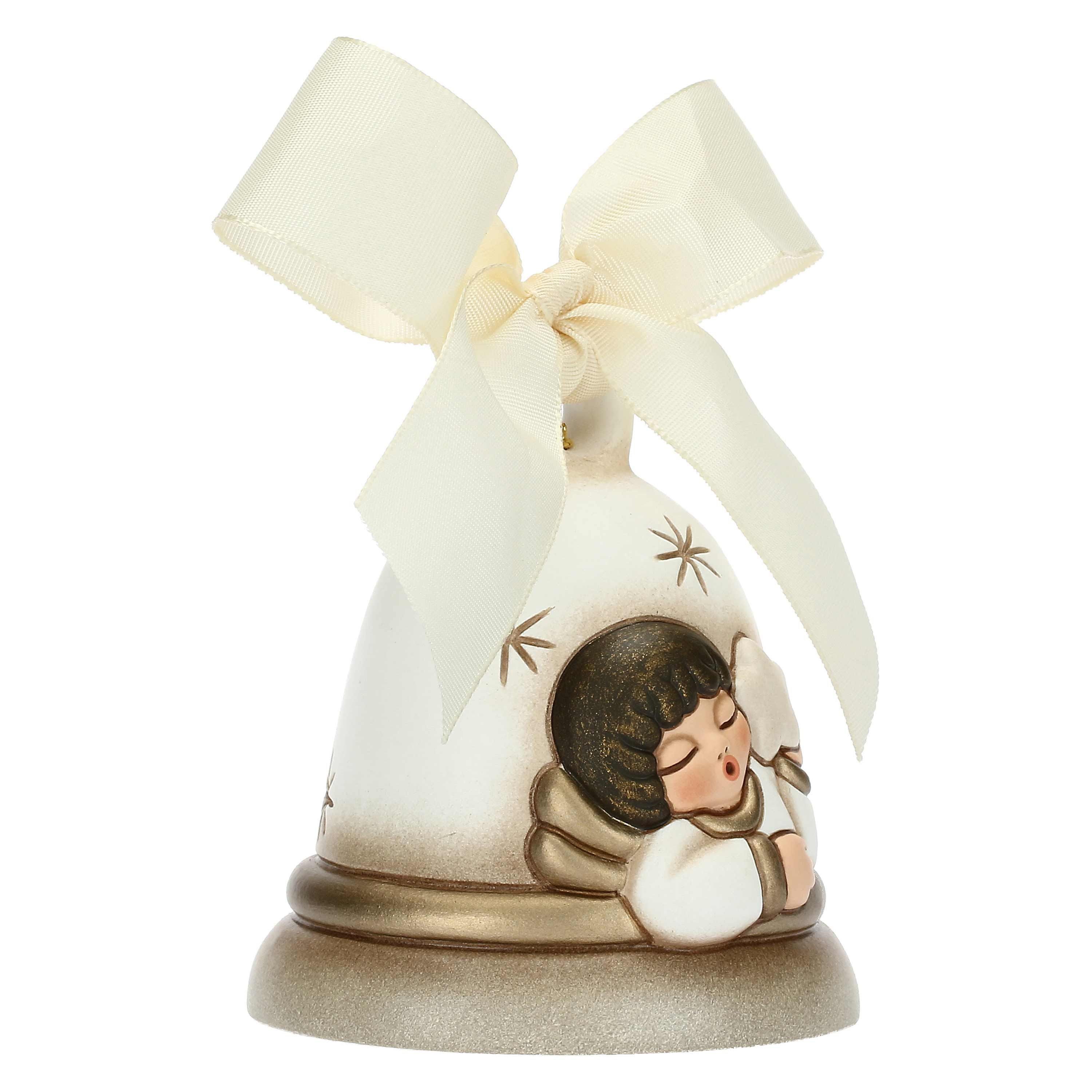 THUN SpA Christbaumschmuck THUN Glocke Engel mit Stern Weiß Weihnachten Dekoration Keramik H 8cm (1-tlg), handbemalt