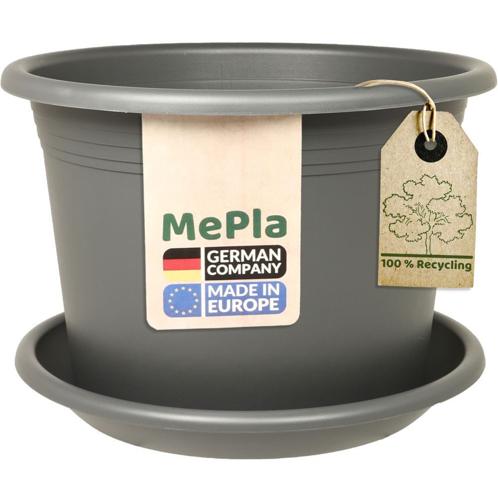 Heimwerkercenter Pflanzkübel MePla Blumentopf Cylindro ø18cm, Untersetzer ø17cm Anthrazit, Kunstoff