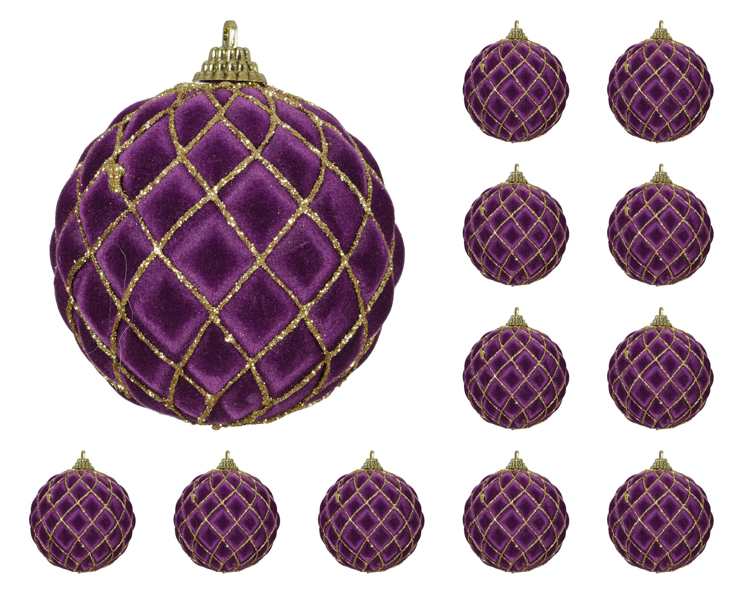 Kaemingk Weihnachtsbaumkugel, Новогодние шары Kunststoff 8cm in Samtoptik 12er Set Feige / Gold