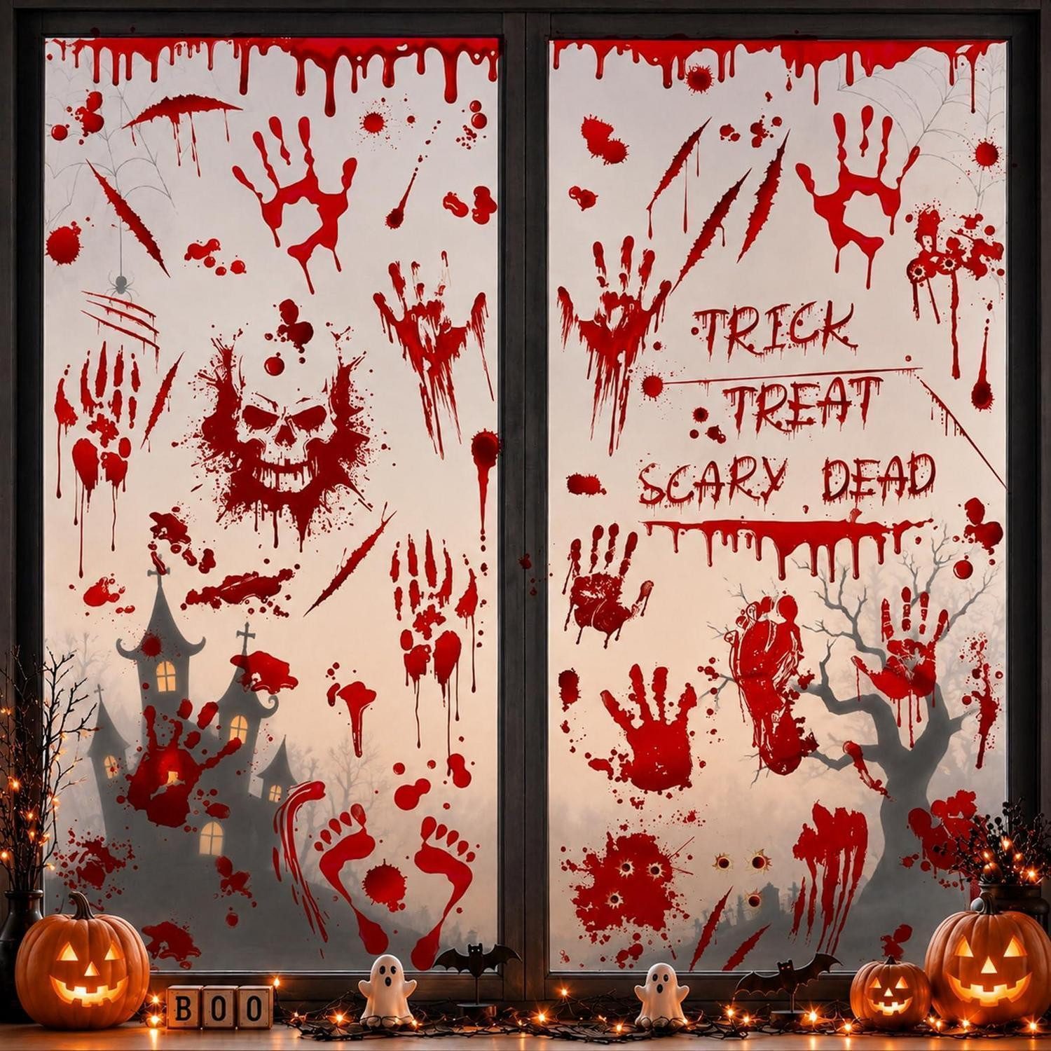 LuxusKollektion Fensterbild Halloween Deko Fensterbilder Blutige Aufkleber 95St.