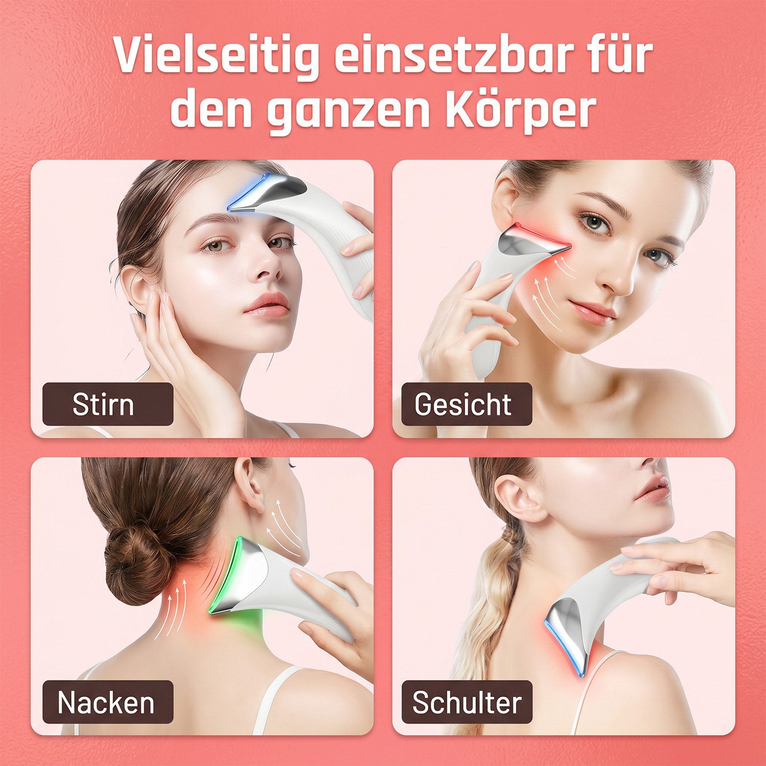 AKKEE Gesichtsmassagegerät EMS Anti Falten Gesichtsgerät massage lifting mit 3 light Modi 45℃, Beautygeschenk, Anti Aging, EMS, Vibration, Rotlichttherapie – Bild 5 von 5