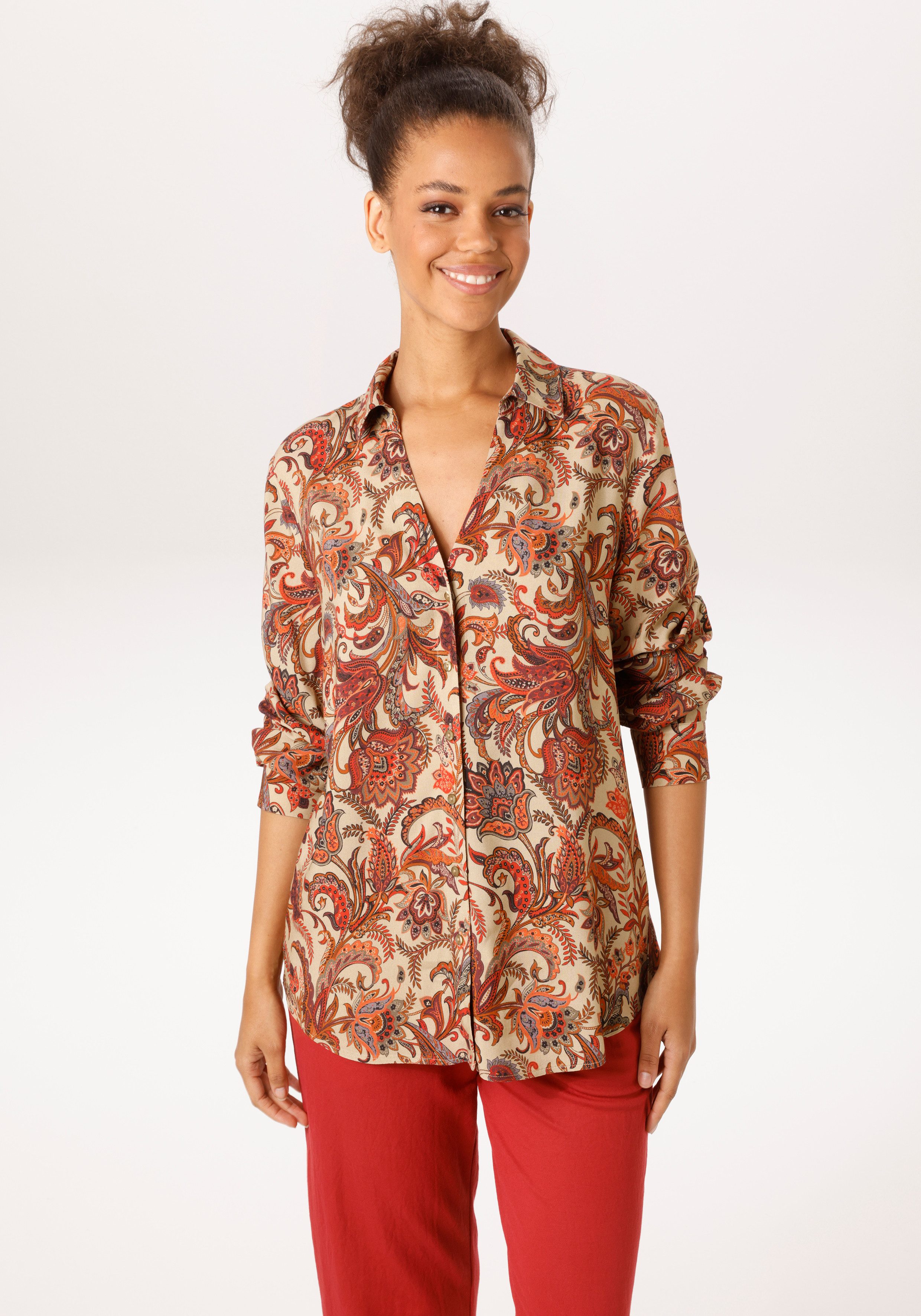 Aniston CASUAL Hemdbluse mit fantasievollem Blumendruck- jedes Teil ein Unikat - NEUE KOLLETION