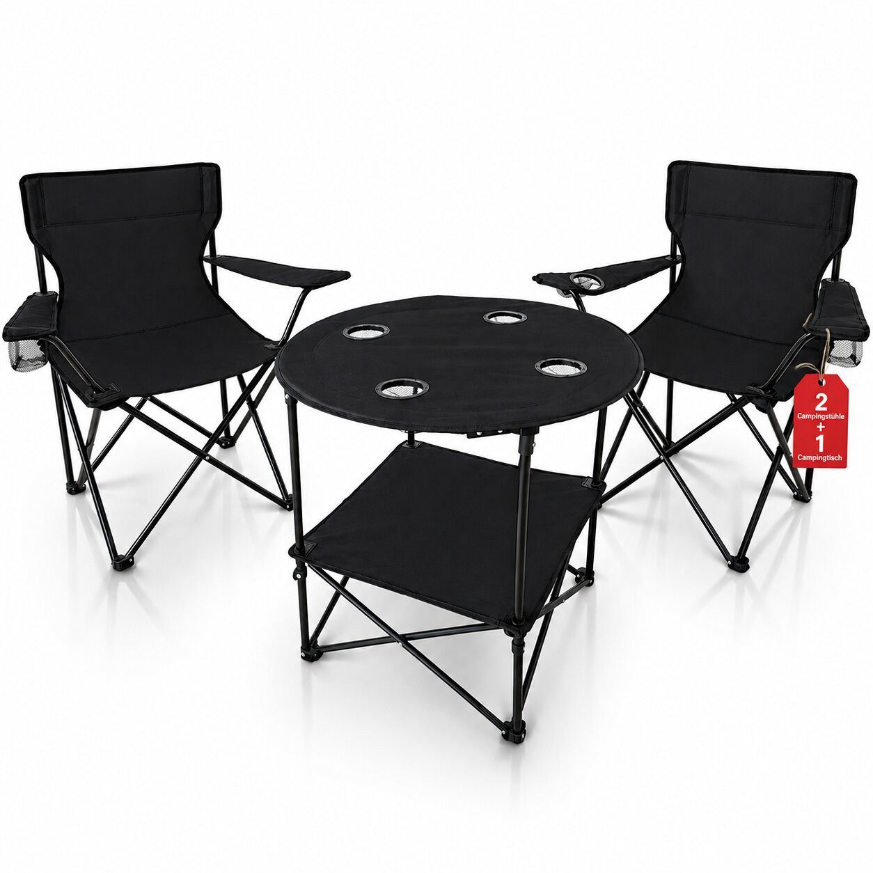 BigDean Campingstuhl Camping Set 2x Campingstühle + 1x Campingtisch (Spar-Set, 3 St), Komplettset für 2 Personen. Stabil. Belastbar. Kompakt & Klappbar