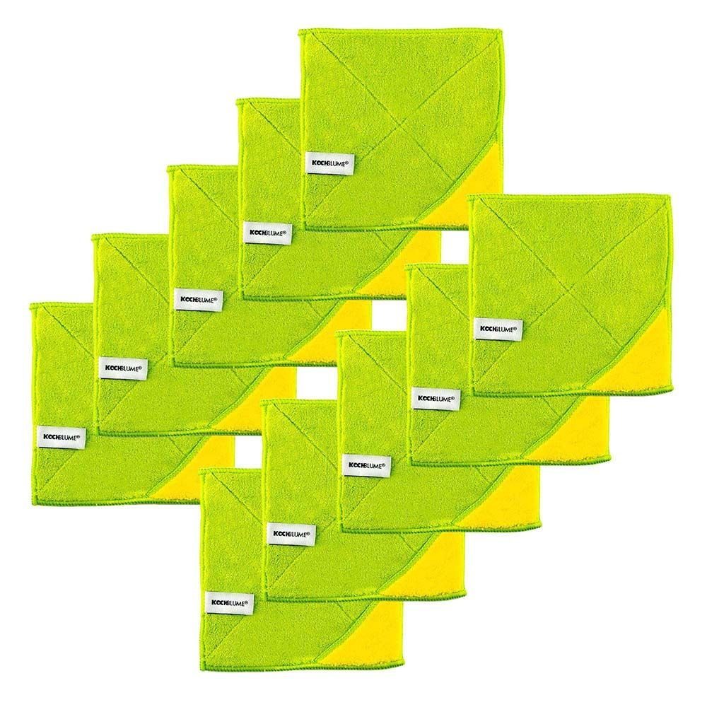 Kochblume Geschirrtuch Microfasertuch 18 x 18 cm, (Spar-Set, 10-tlg), 800g/m² Qualtität limette/gelb