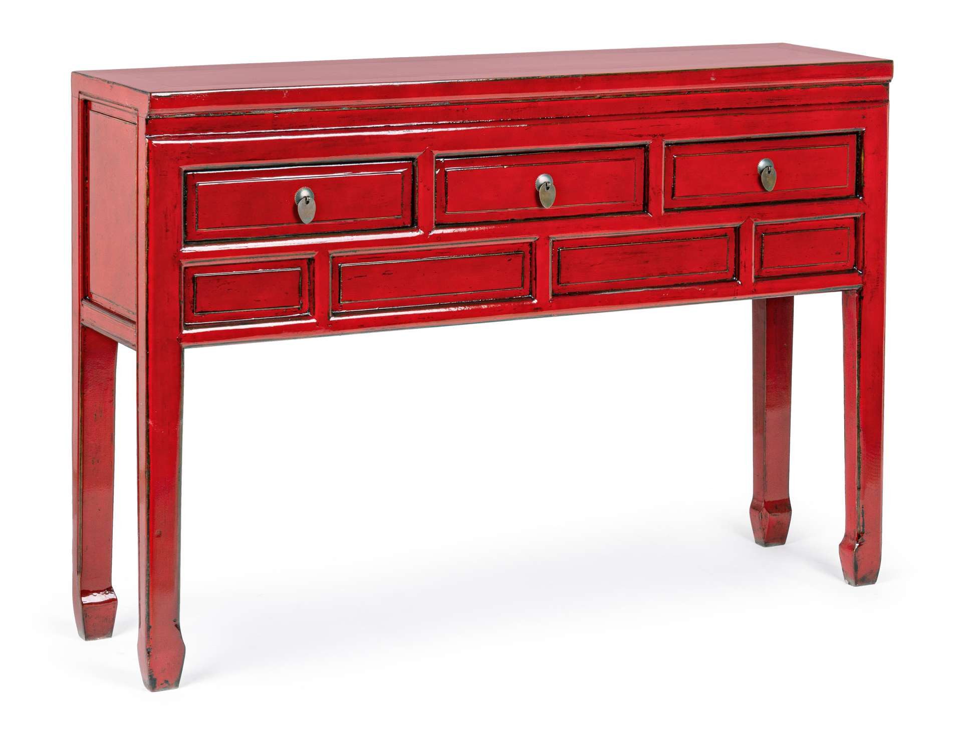Bizzotto Konsole Jinan aus Ulmenholz mit Schubladen, Rot