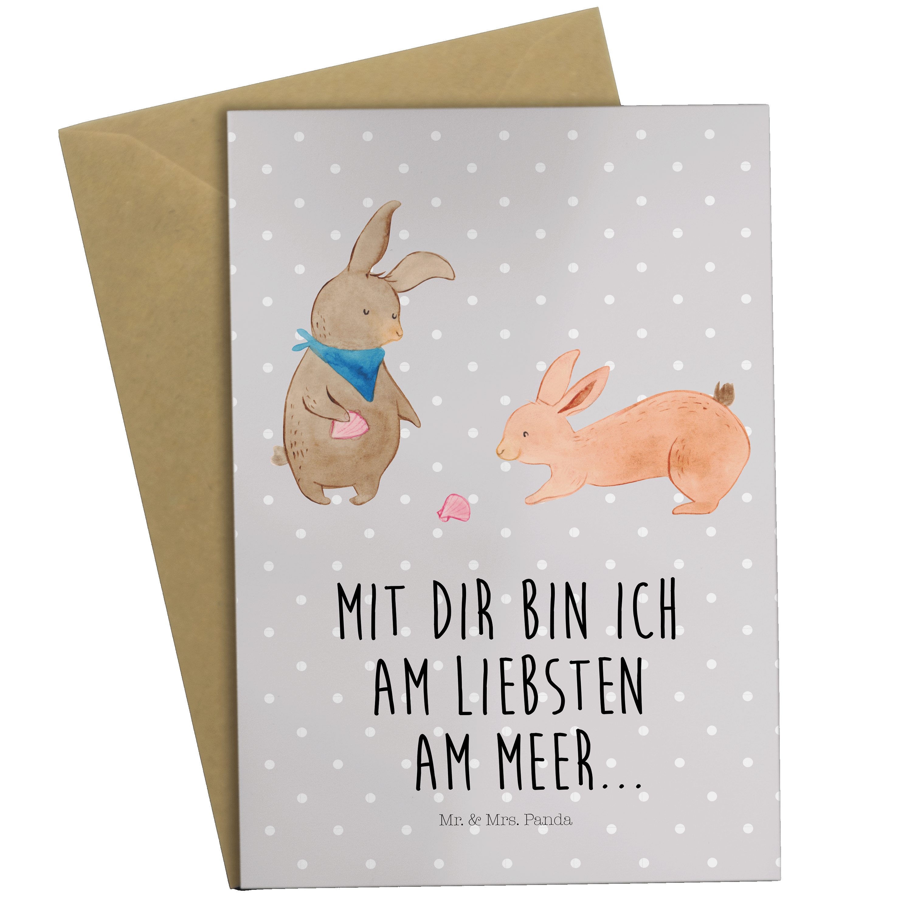 Mr. & Mrs. Hasen Grußkarte - - best Geschenk, Panda friends, Grau Hochzeitskarte Pastell Muschel