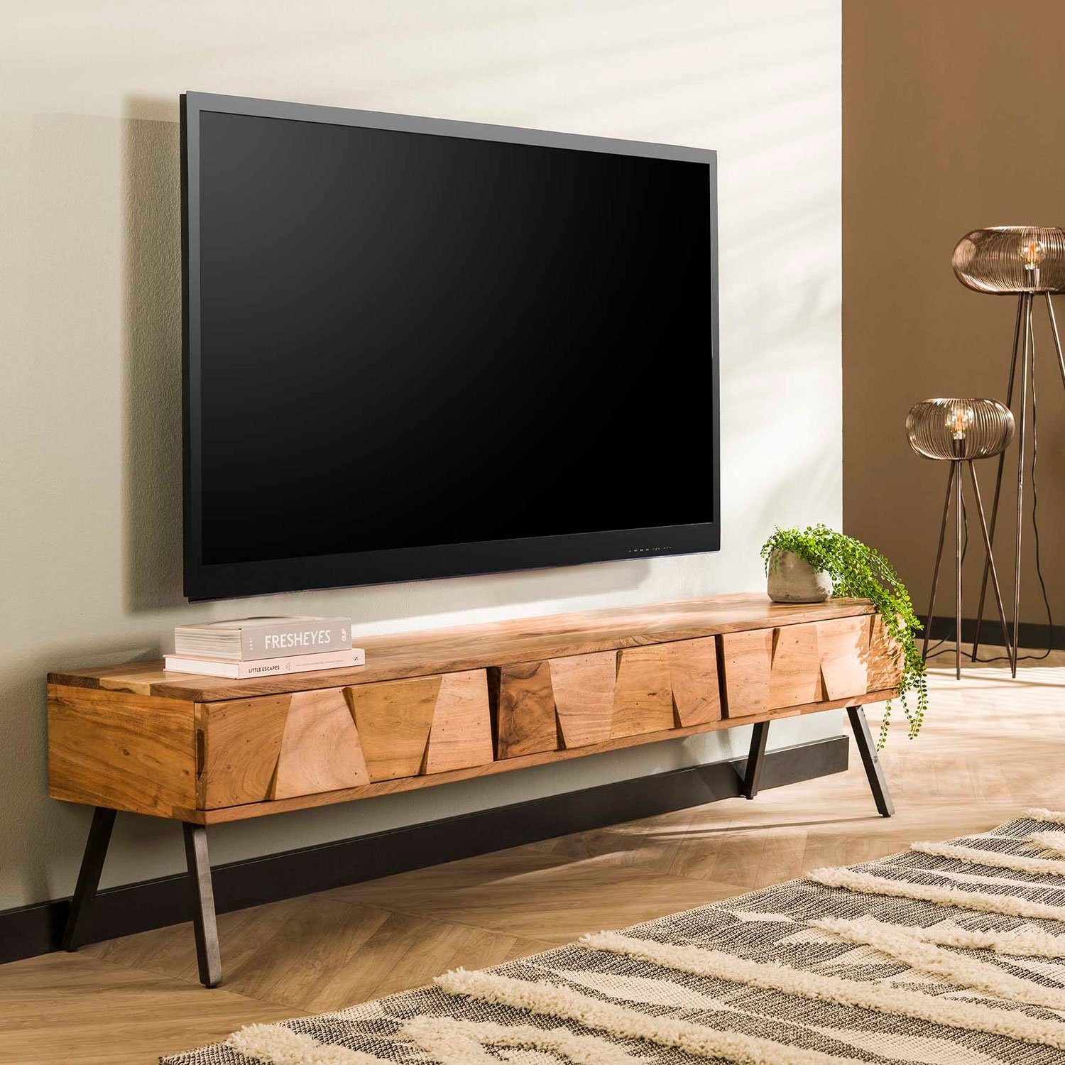 Maison ESTO TV-Board TV Lowboard 180 cm aus Akazie TV Möbel