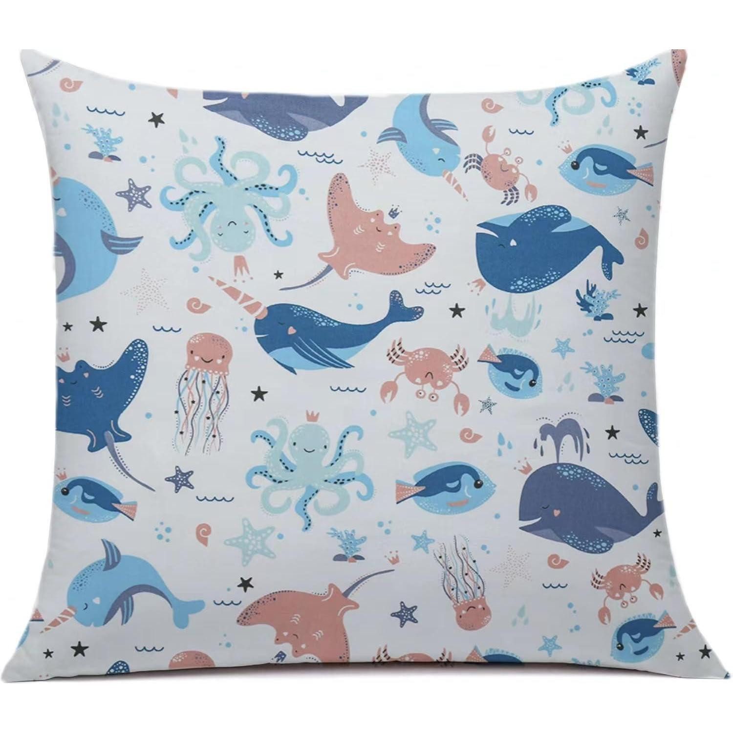 LuxusKollektion Kissenbezug Kinder Kissenbezug 80x80cm Sea World Deko Bio Baumwolle, (1 Stück)