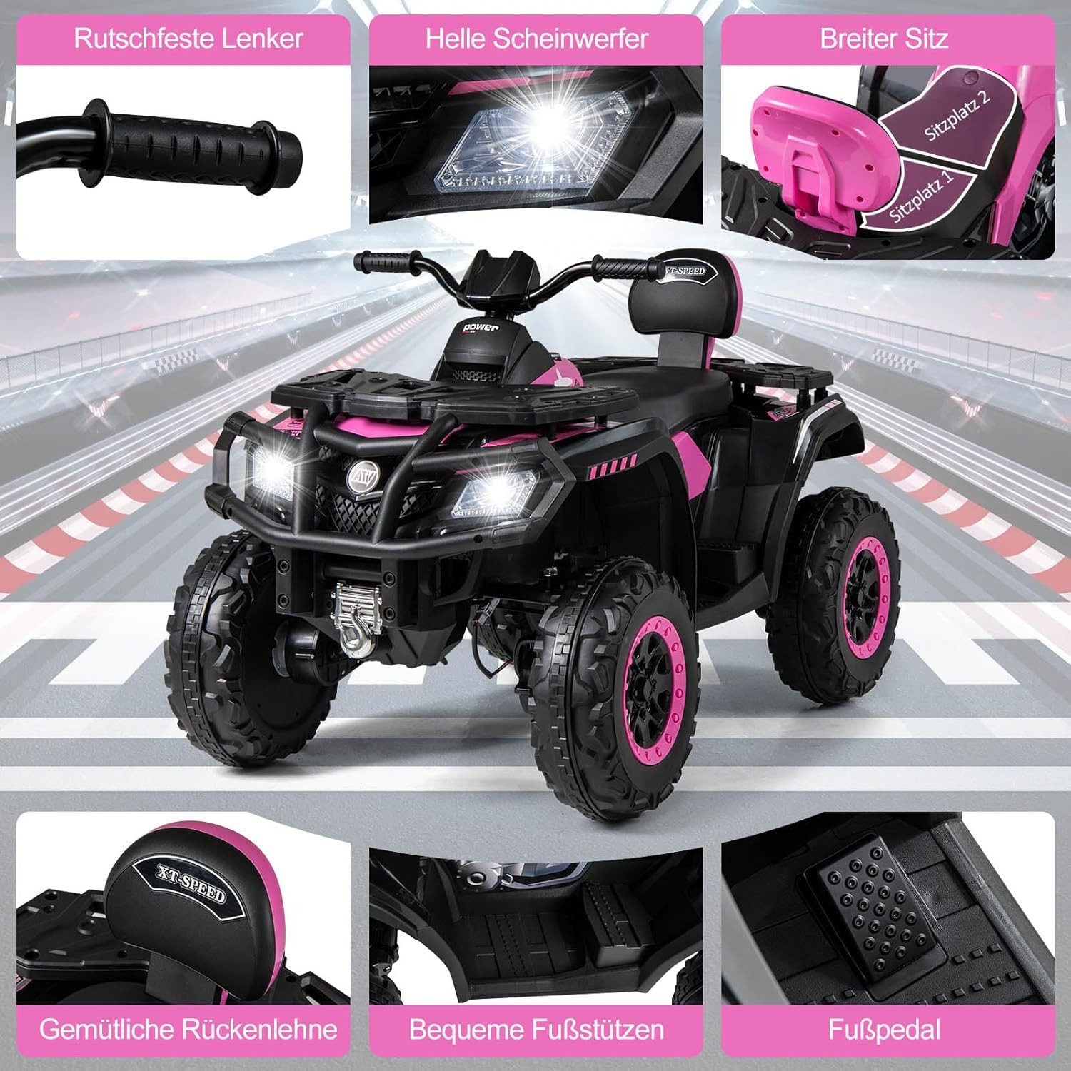 KOMFOTTEU Elektro-Kinderquad Kinderfahrzeug, mit 2 Geschwindigkeiten, Bremse, Licht & Musik