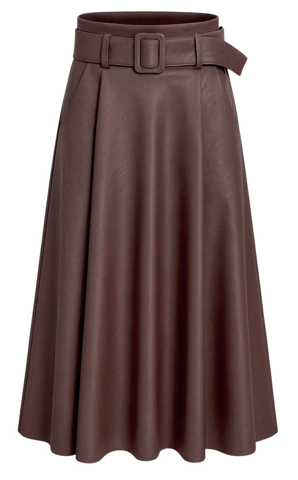 Mississhop Lederimitatrock Damen A-Linien Rock mit Gürtel – Kunstleder M.401