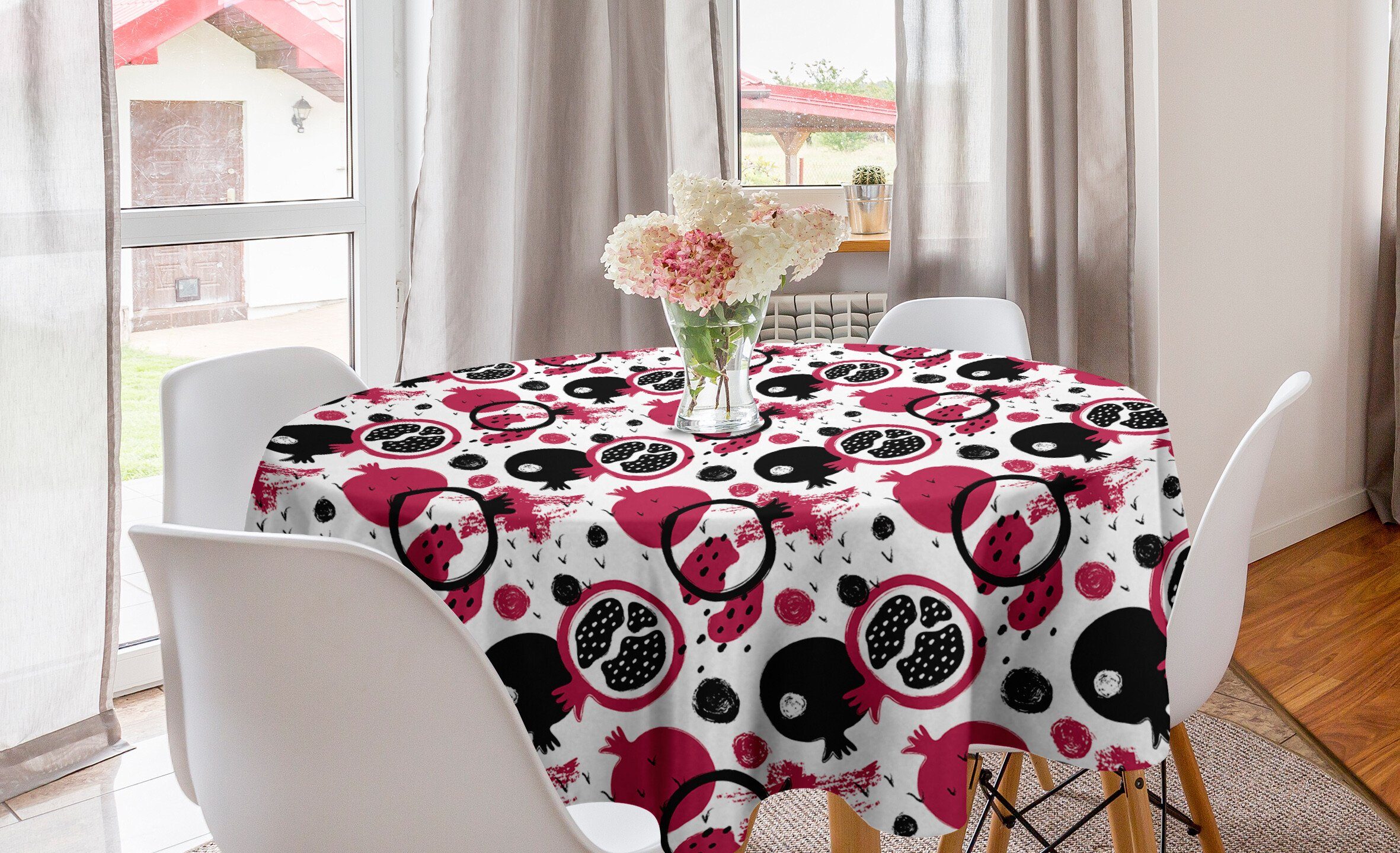 Abakuhaus Dekoration, und Esszimmer Tischdecke für Kreis Tischdecke Grunge Küche Stains Obst Abdeckung Granatapfel