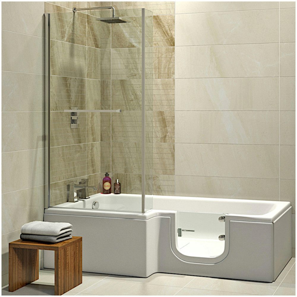 Dusche-24 Badewanne Badewanne mit Tür 170x85 cm HOSOLARNA inkl. Duschaufsatz und Schürze
