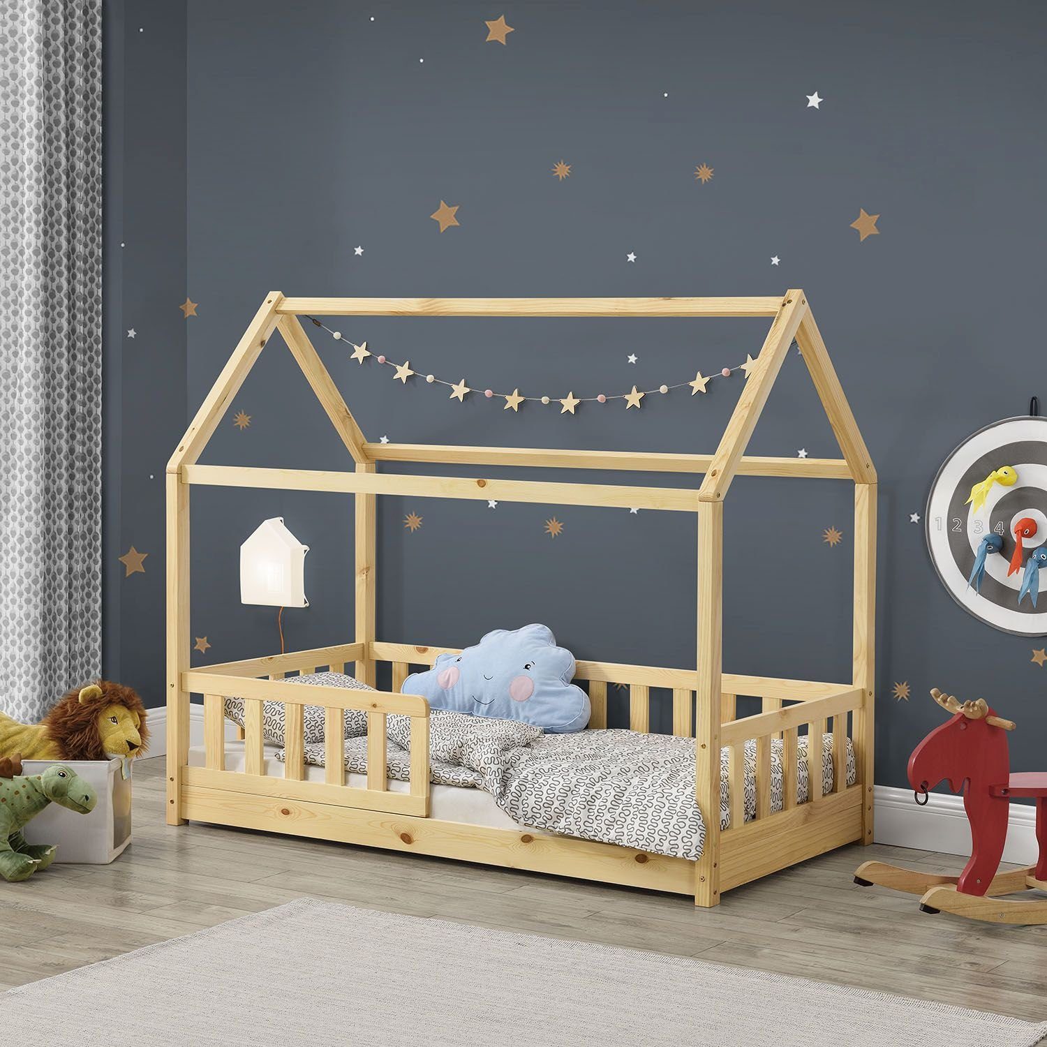 Juskys Kinderbett Marli, 80x160 cm, Hausoptik günstig online kaufen