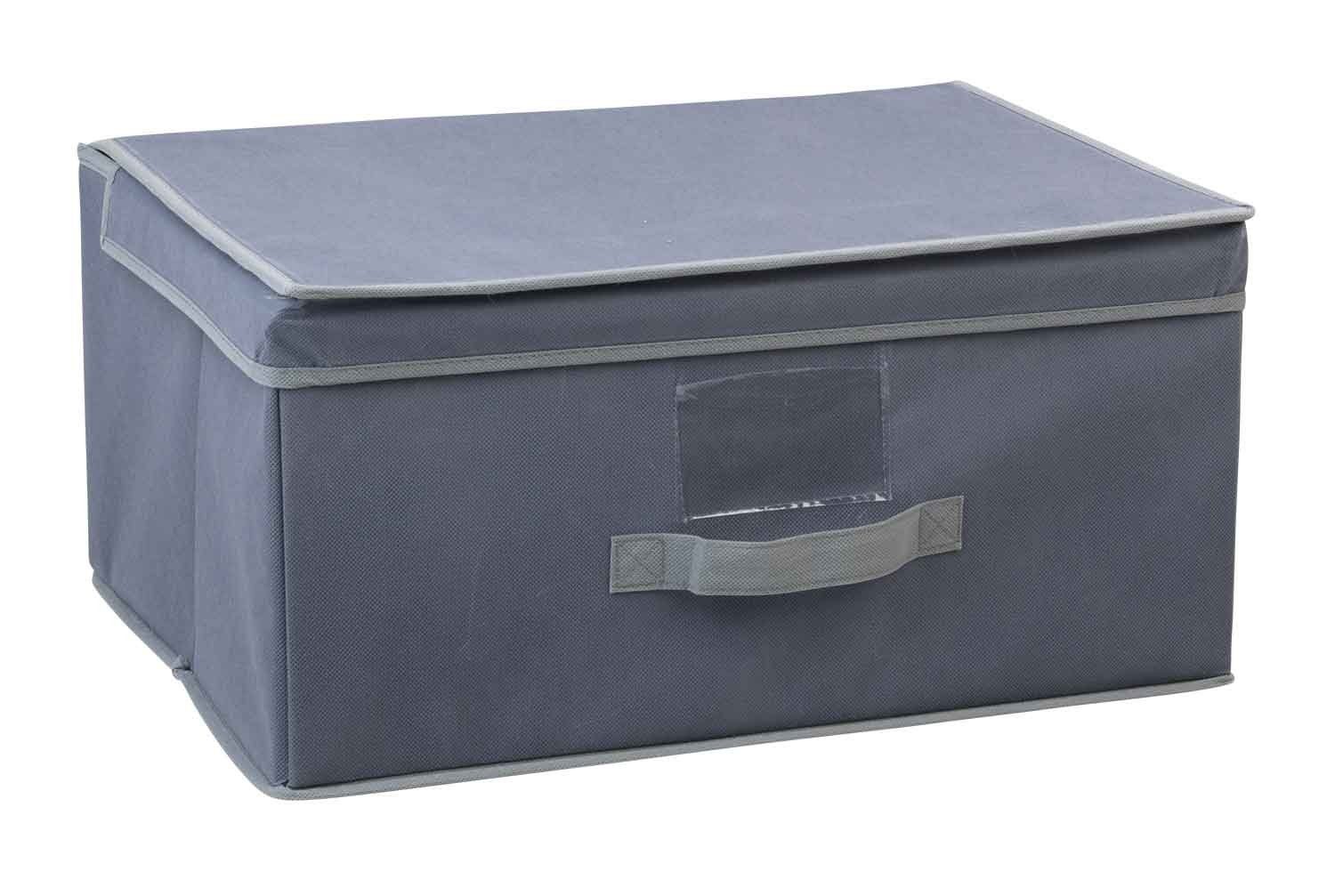Aufbewahrungsbox ORDER, Grau, B 44 cm, T 33 cm, Polyester, (1 St), mit Griff, Deckel und einem Beschriftungsfenster