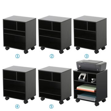 FITUEYES Rollcontainer, Druckerständer Druckerhalter mit Rädern Holz Schwarz 4 Fächern Wagen Organizer für Büro Zuhause 40x30x48.5cm