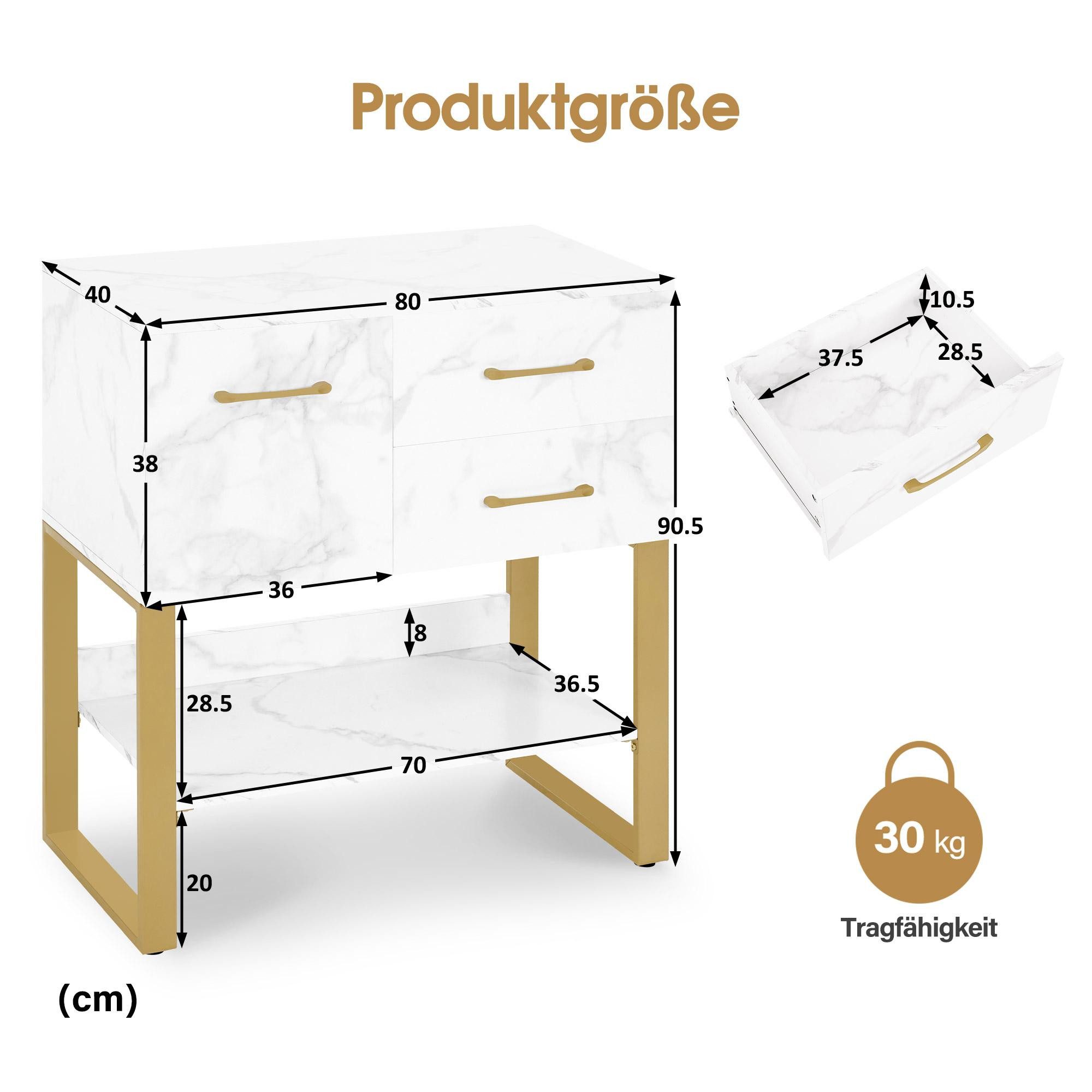 Barberpub Sideboard BarberPub Sideboard mit 2 Schubladen, Beistellschrank, Kommode, 6678, mit Schrank & Offener Ablage, Badezimmerschrank, Kommode Metallgestell