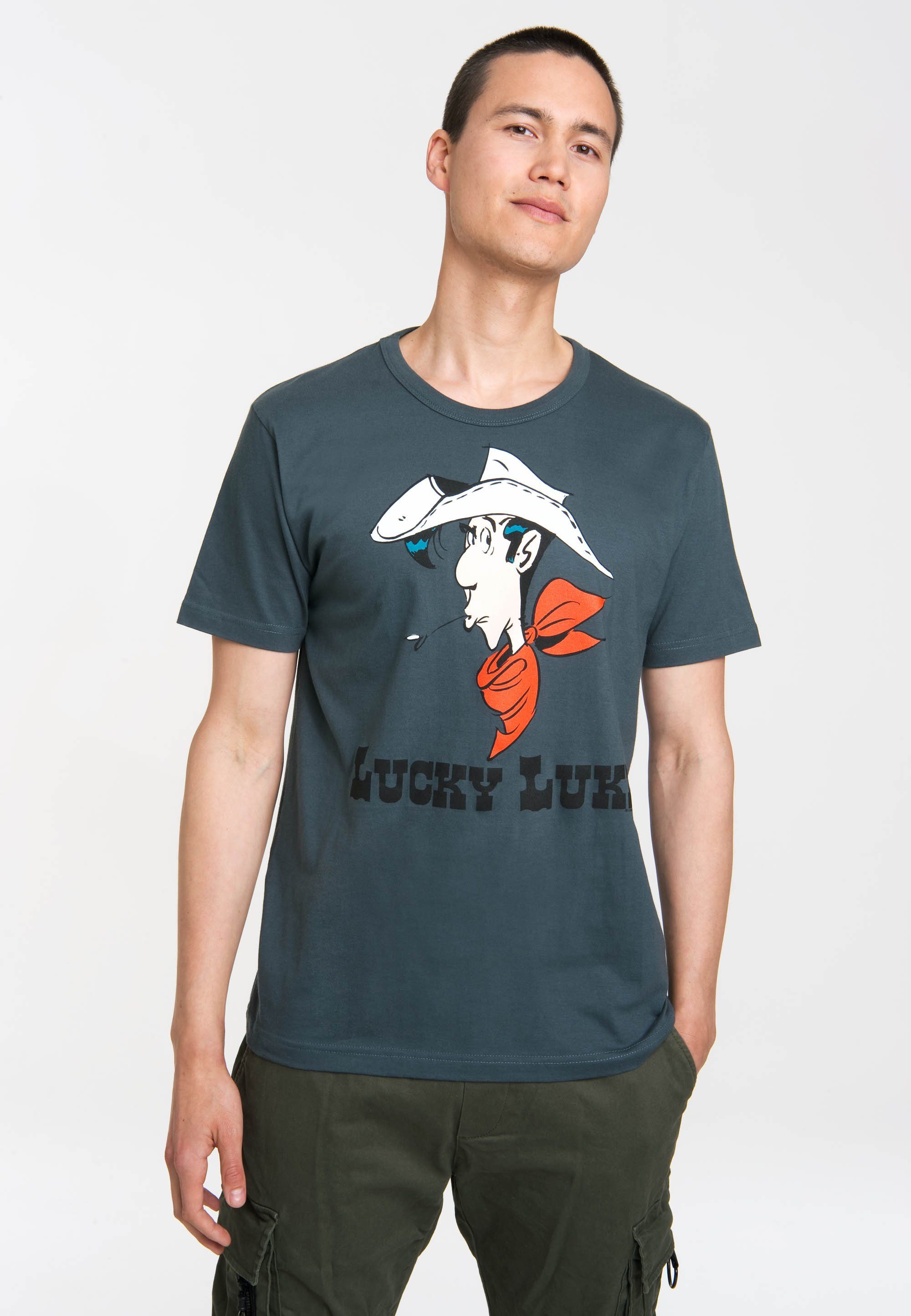 LOGOSHIRT originellem Aufdruck Lucky T-Shirt Luke mit Portrait